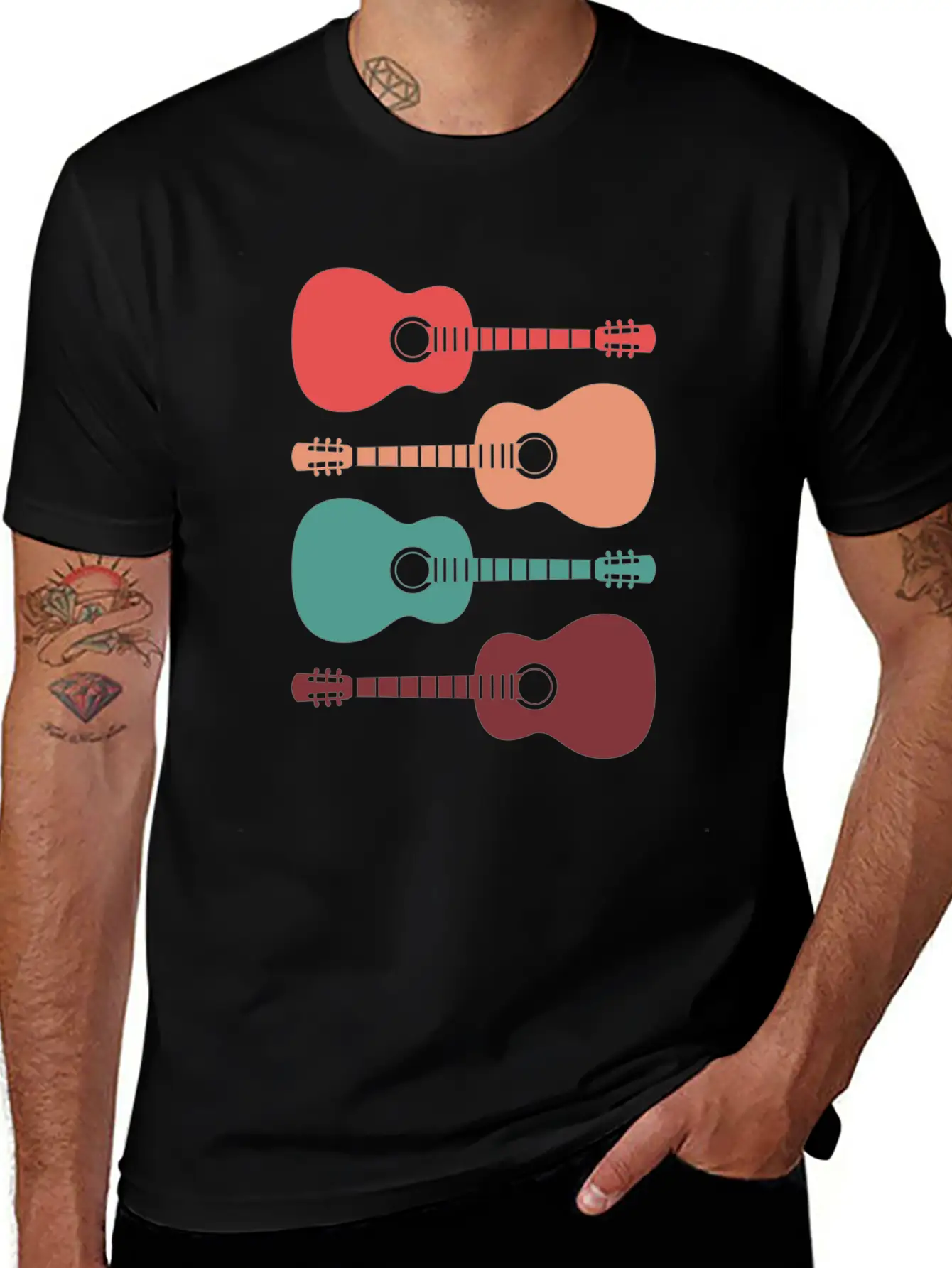 Acoustic Guitars Retro Vintage Unisex Casual T-Shirt ¨C Clean Design For Daily Comfort