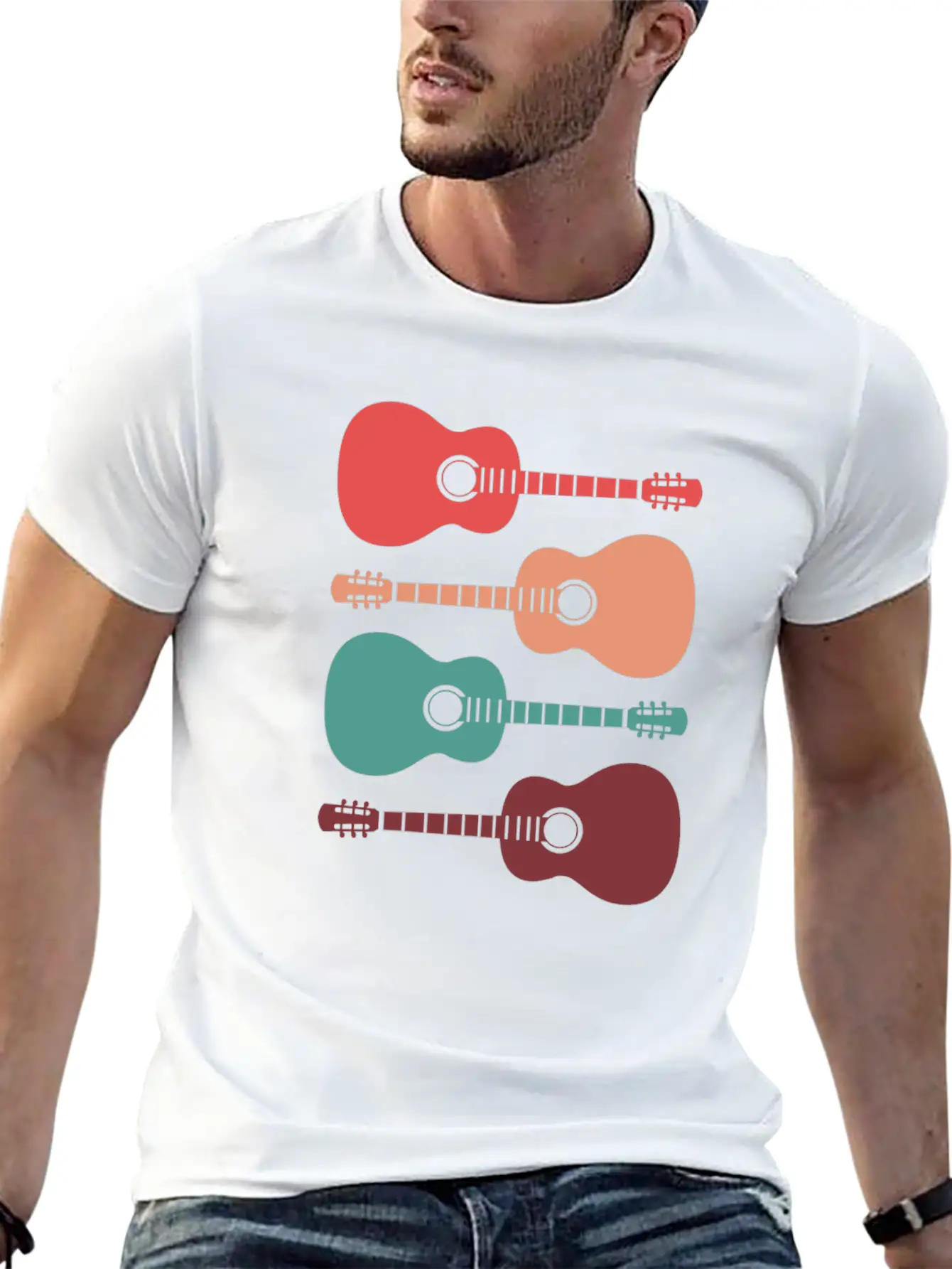 Acoustic Guitars Retro Vintage Unisex Casual T-Shirt ¨C Clean Design For Daily Comfort