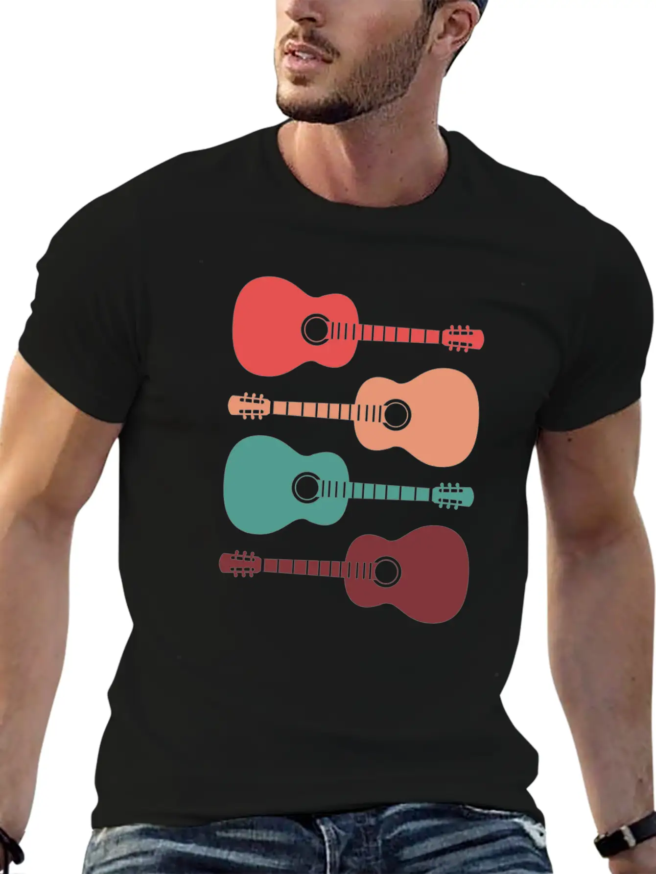 Acoustic Guitars Retro Vintage Unisex Casual T-Shirt ¨C Clean Design For Daily Comfort