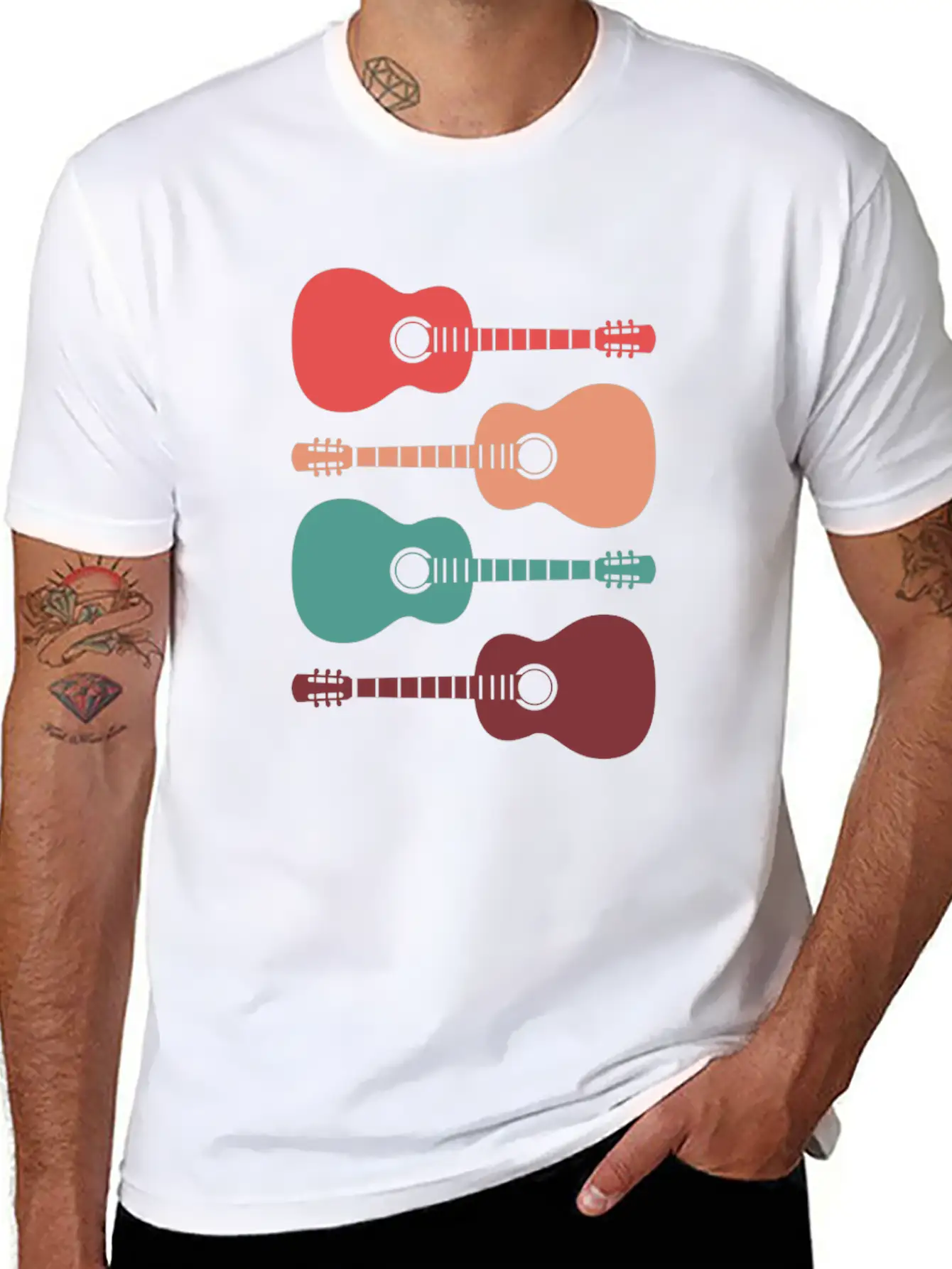 Acoustic Guitars Retro Vintage Unisex Casual T-Shirt ¨C Clean Design For Daily Comfort