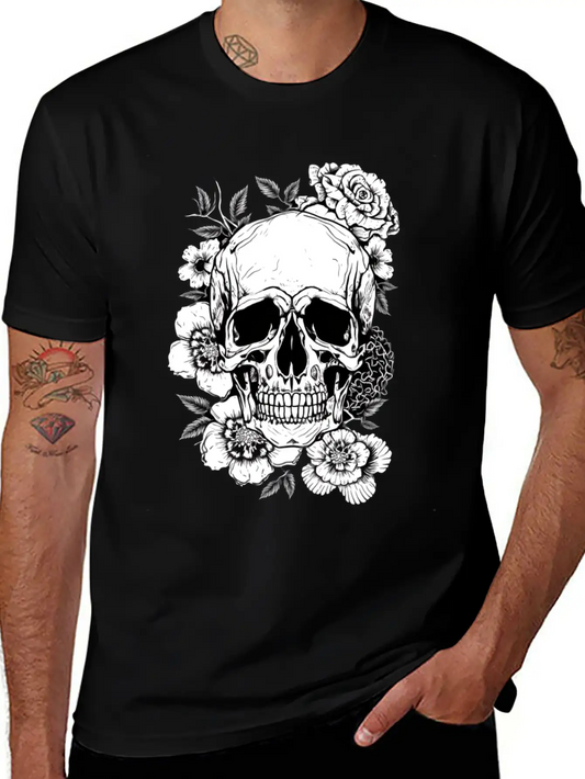 Aesthetic Flowers Skull Art Basic Graphic T-Shirt ¨C Daily Comfort In Soft Cotton