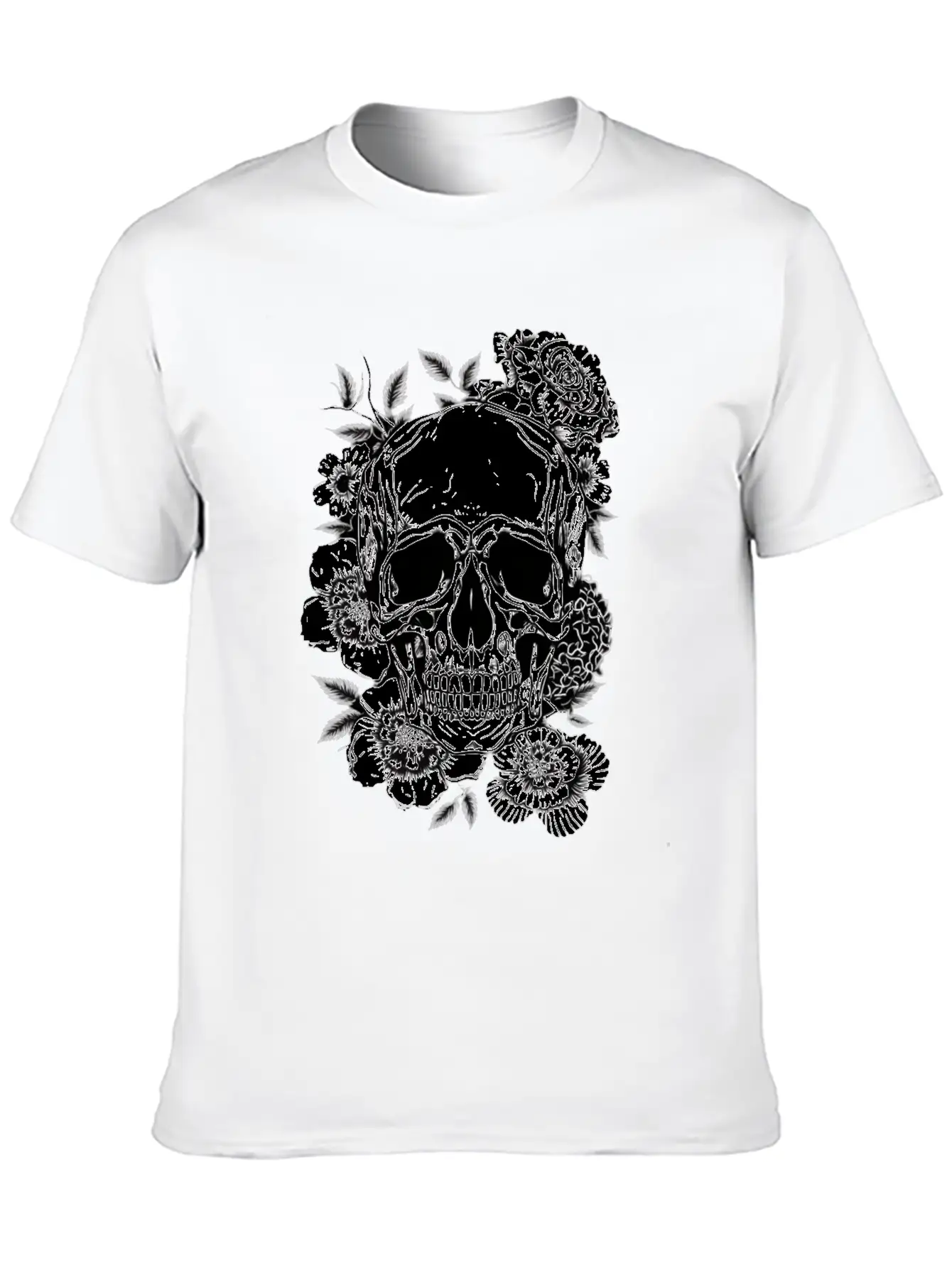 Aesthetic Flowers Skull Art Basic Graphic T-Shirt ¨C Daily Comfort In Soft Cotton