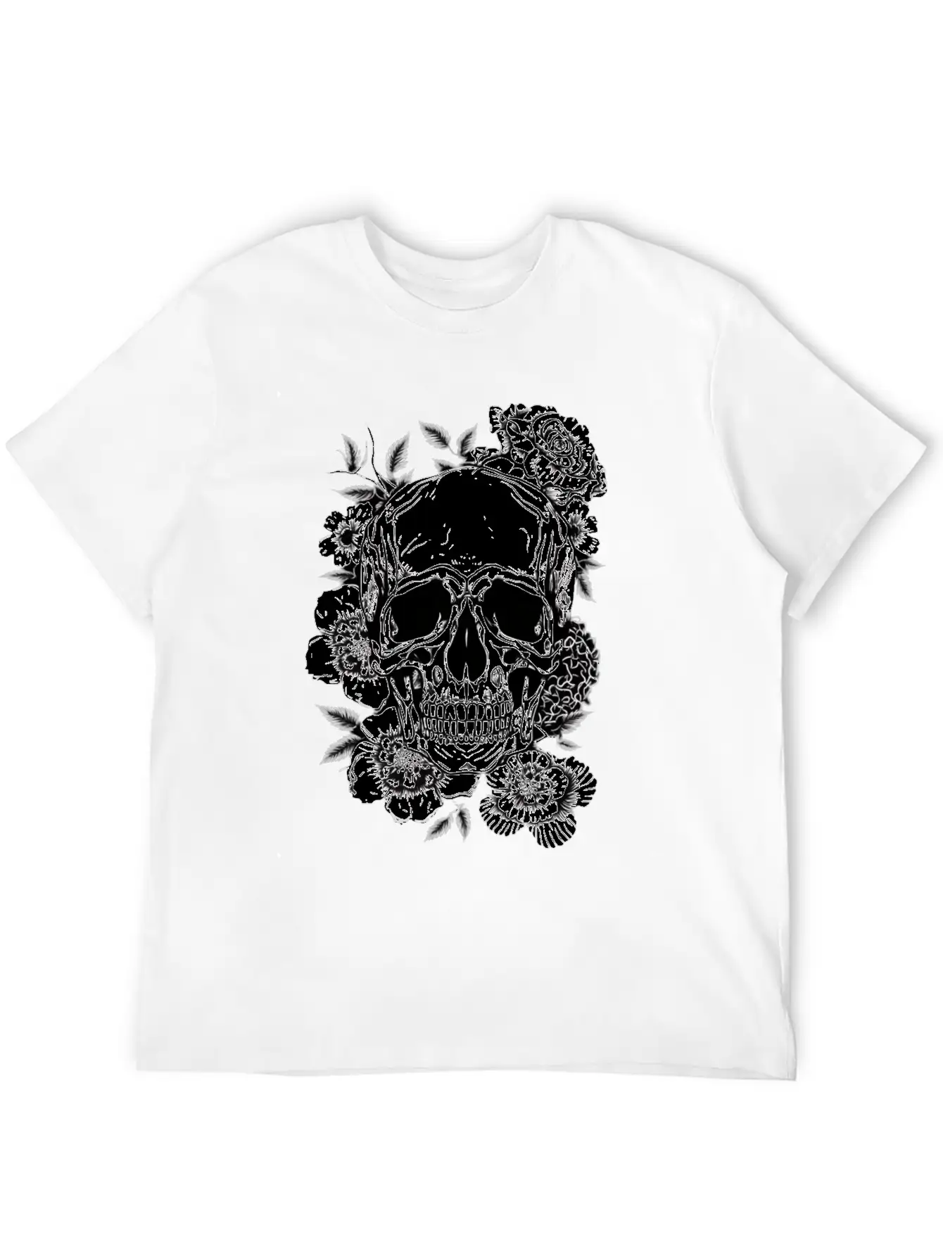 Aesthetic Flowers Skull Art Basic Graphic T-Shirt ¨C Daily Comfort In Soft Cotton