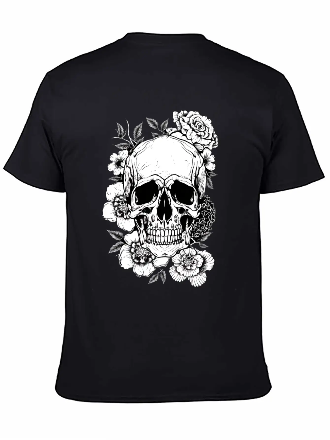 Aesthetic Flowers Skull Art Basic Graphic T-Shirt ¨C Daily Comfort In Soft Cotton