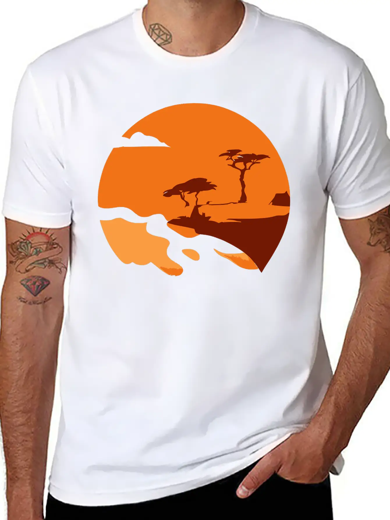 African Landscape Vector Essential Cotton Tee For Daily Outfits ¨C Unisex Style