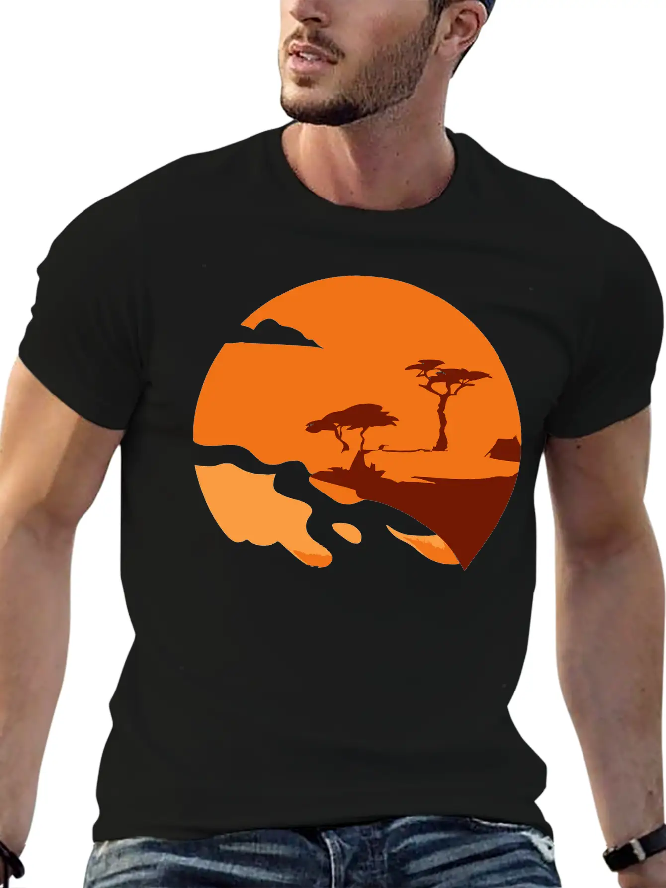 African Landscape Vector Essential Cotton Tee For Daily Outfits ¨C Unisex Style