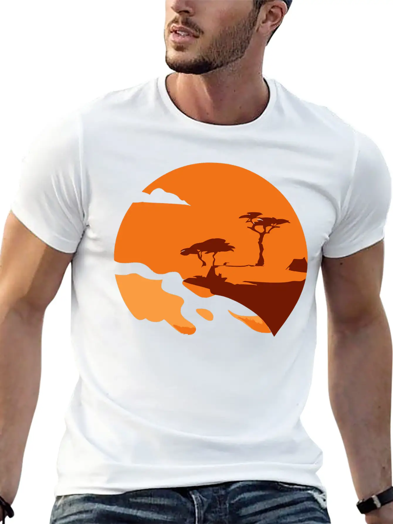 African Landscape Vector Essential Cotton Tee For Daily Outfits ¨C Unisex Style