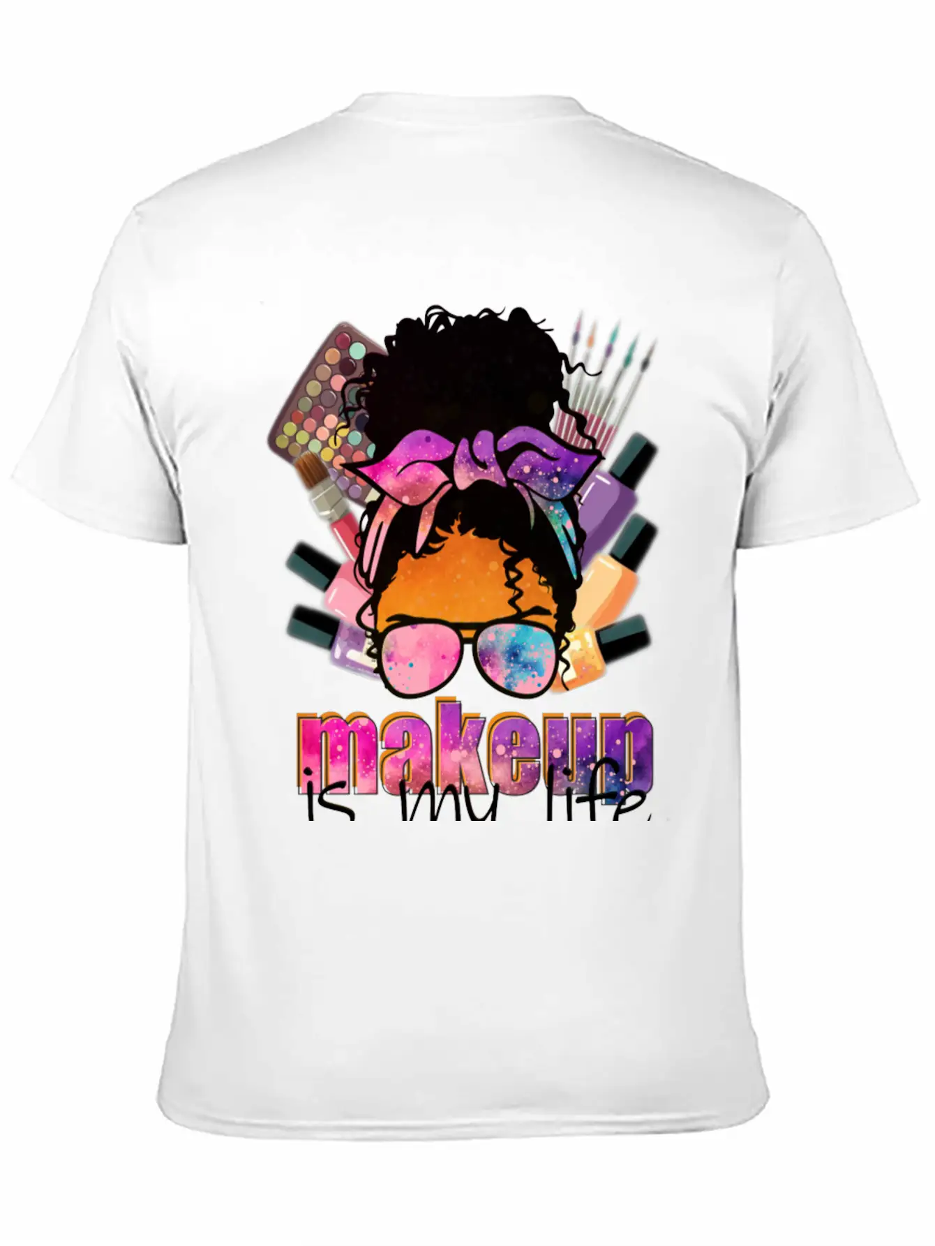 Afro Messy Bun Makeup Basic Graphic T-Shirt ¨C Daily Comfort In Soft Cotton