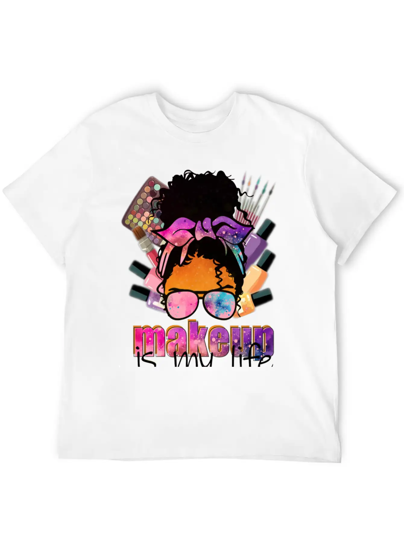 Afro Messy Bun Makeup Basic Graphic T-Shirt ¨C Daily Comfort In Soft Cotton