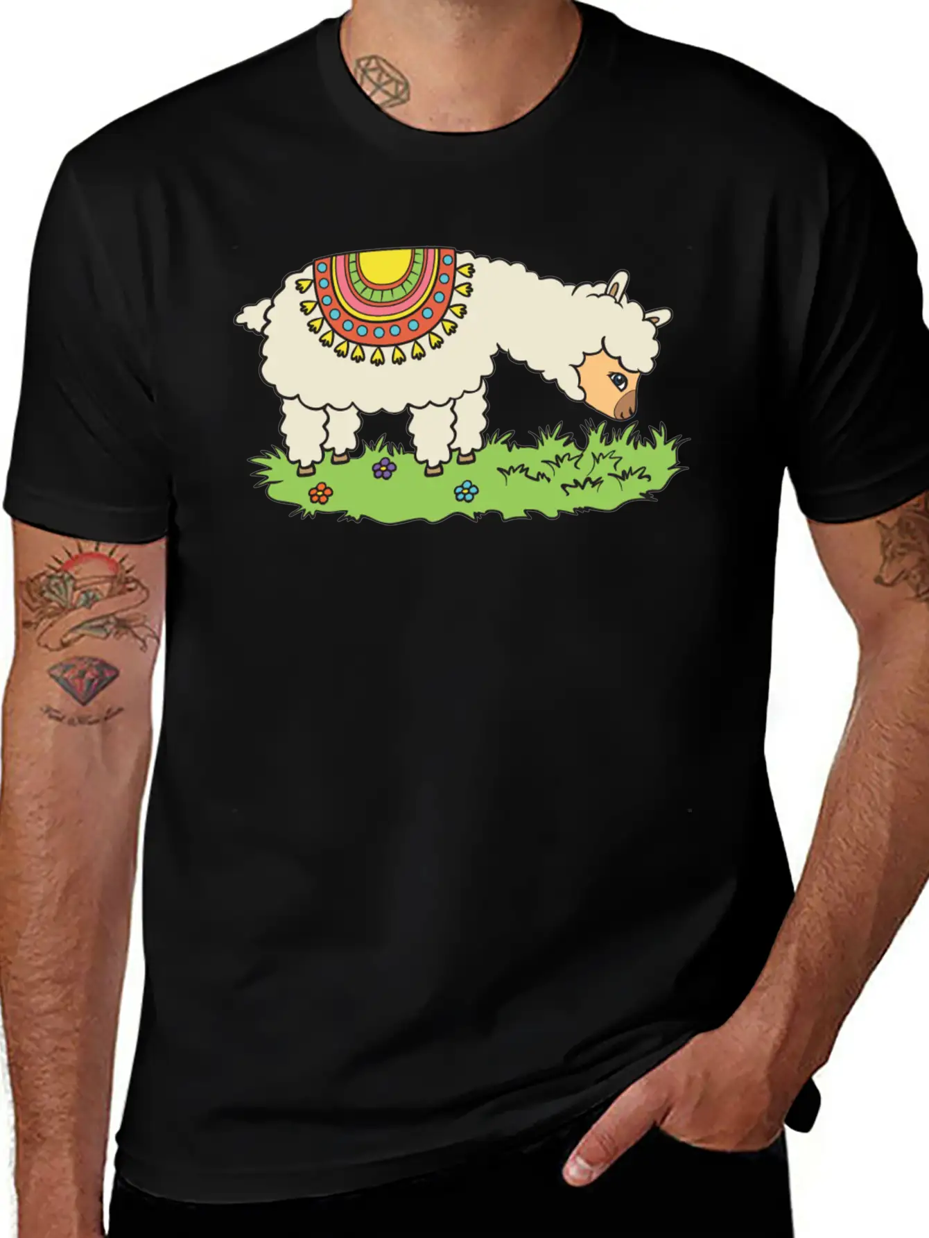 Alpaca Eats Grass On A Meadow Basic Graphic T-Shirt ¨C Daily Comfort In Soft Cotton