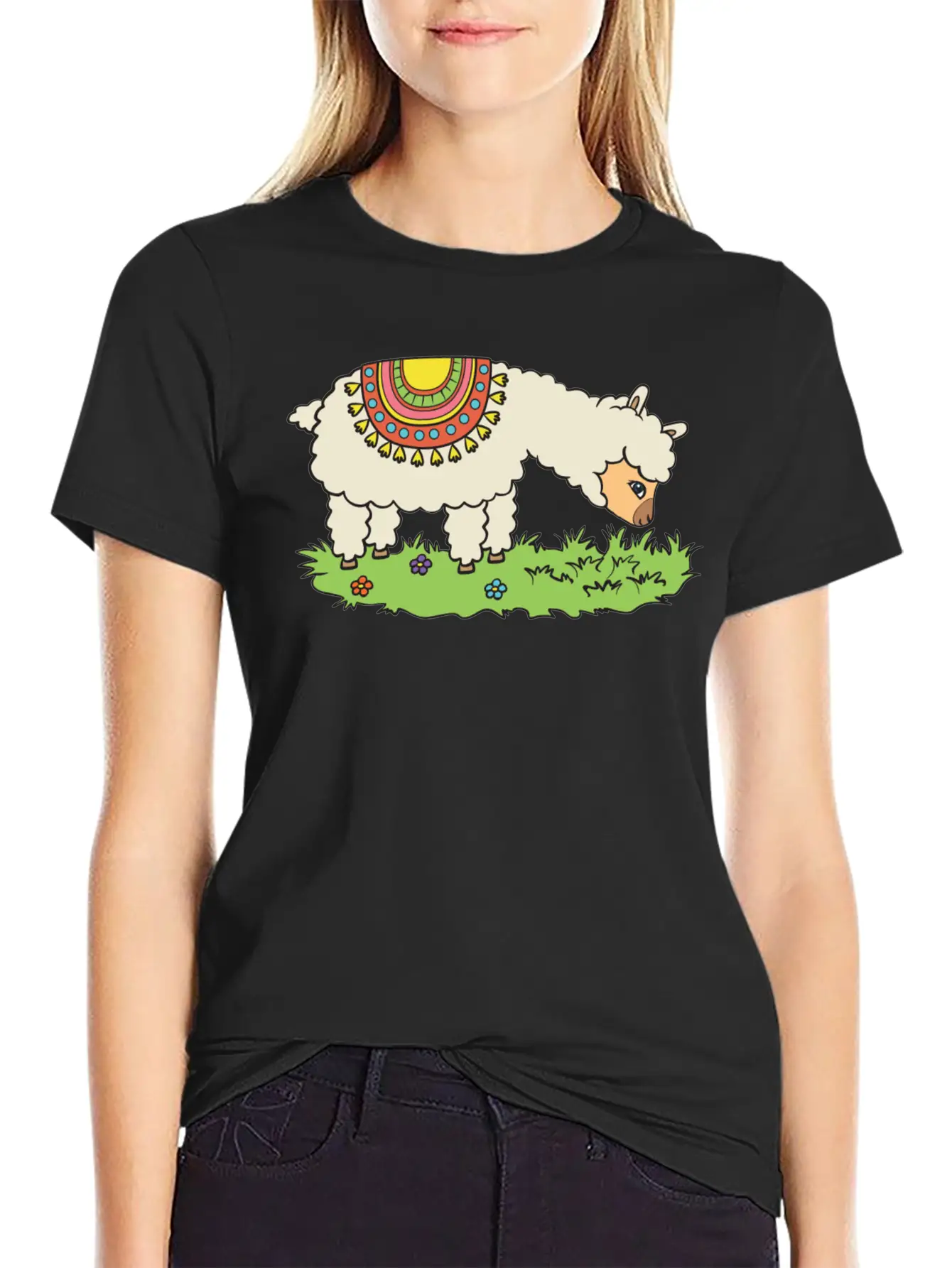 Alpaca Eats Grass On A Meadow Basic Graphic T-Shirt ¨C Daily Comfort In Soft Cotton