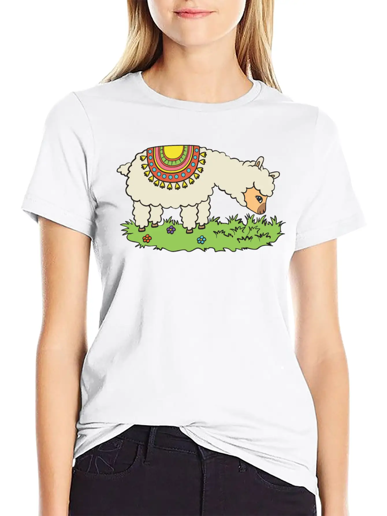 Alpaca Eats Grass On A Meadow Basic Graphic T-Shirt ¨C Daily Comfort In Soft Cotton