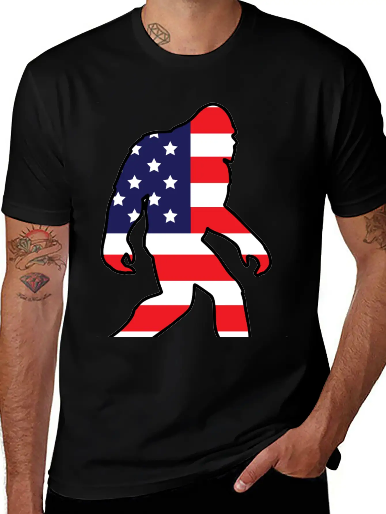 American Flag Bigfoot Basic Graphic T-Shirt ¨C Daily Comfort In Soft Cotton