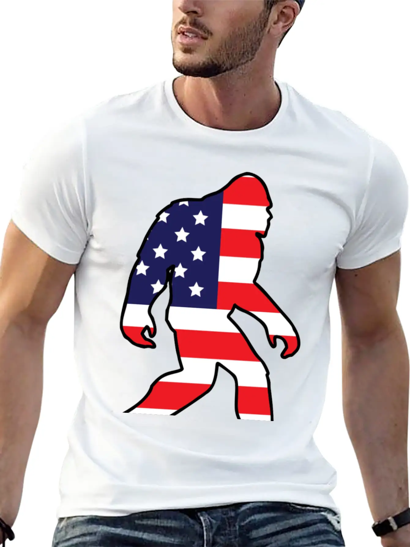 American Flag Bigfoot Basic Graphic T-Shirt ¨C Daily Comfort In Soft Cotton