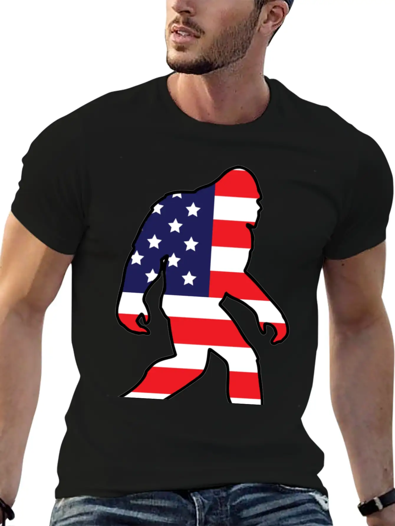 American Flag Bigfoot Basic Graphic T-Shirt ¨C Daily Comfort In Soft Cotton