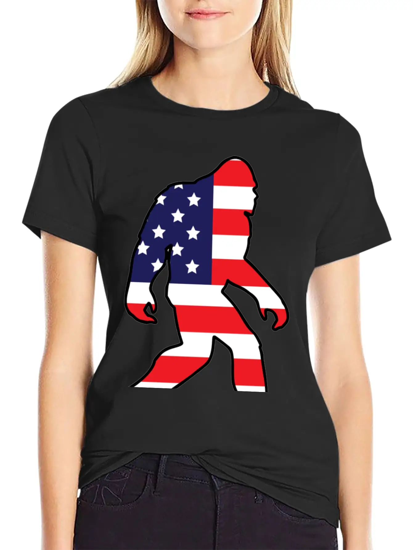 American Flag Bigfoot Basic Graphic T-Shirt ¨C Daily Comfort In Soft Cotton