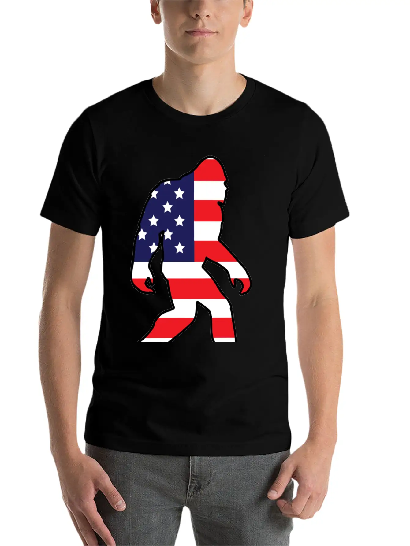 American Flag Bigfoot Basic Graphic T-Shirt ¨C Daily Comfort In Soft Cotton