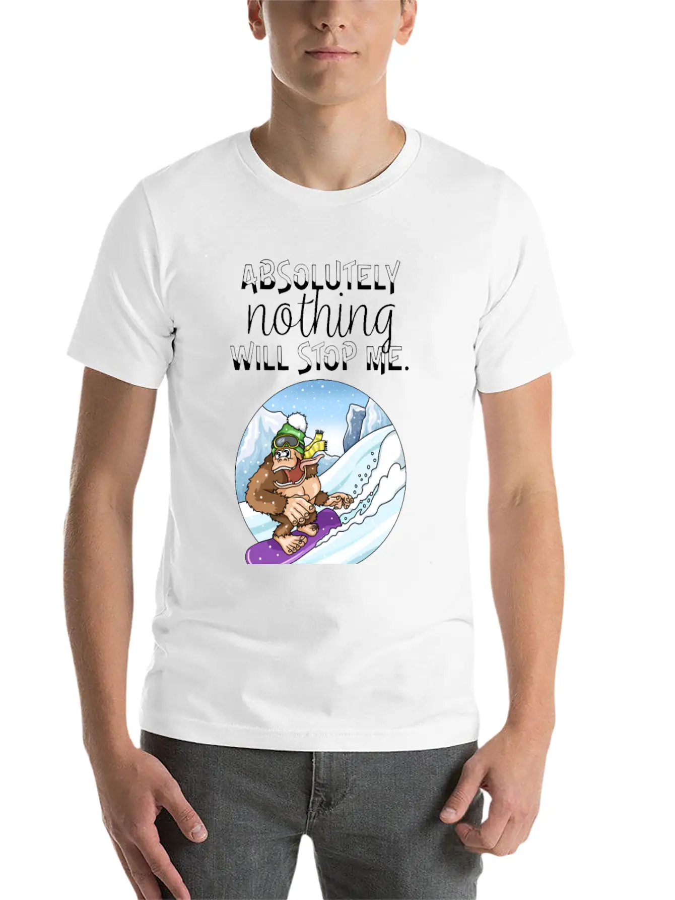 Amusing Monkey Gorilla On Snowboard Basic Graphic T-Shirt ¨C Daily Comfort In Soft Cotton