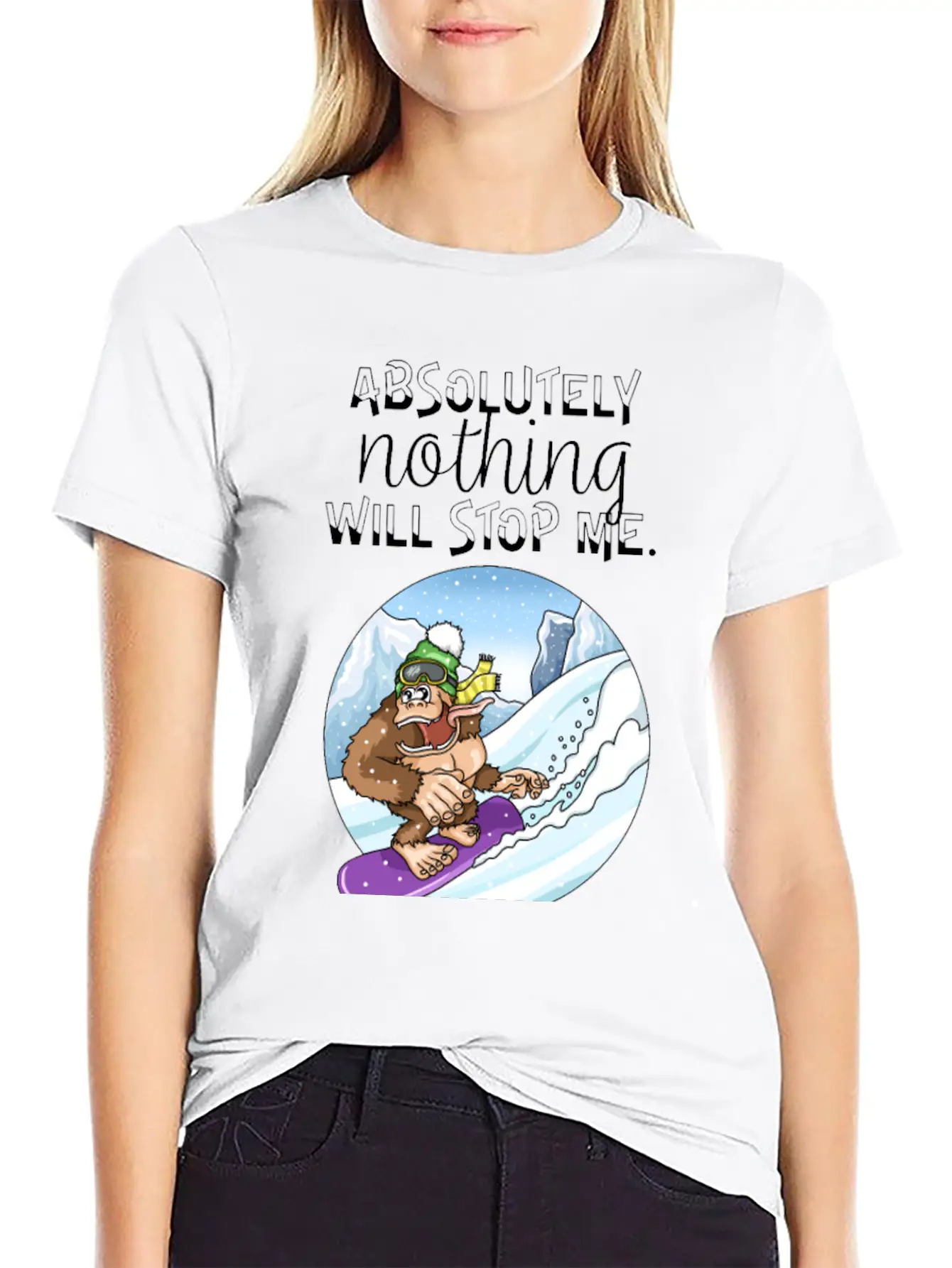 Amusing Monkey Gorilla On Snowboard Basic Graphic T-Shirt ¨C Daily Comfort In Soft Cotton