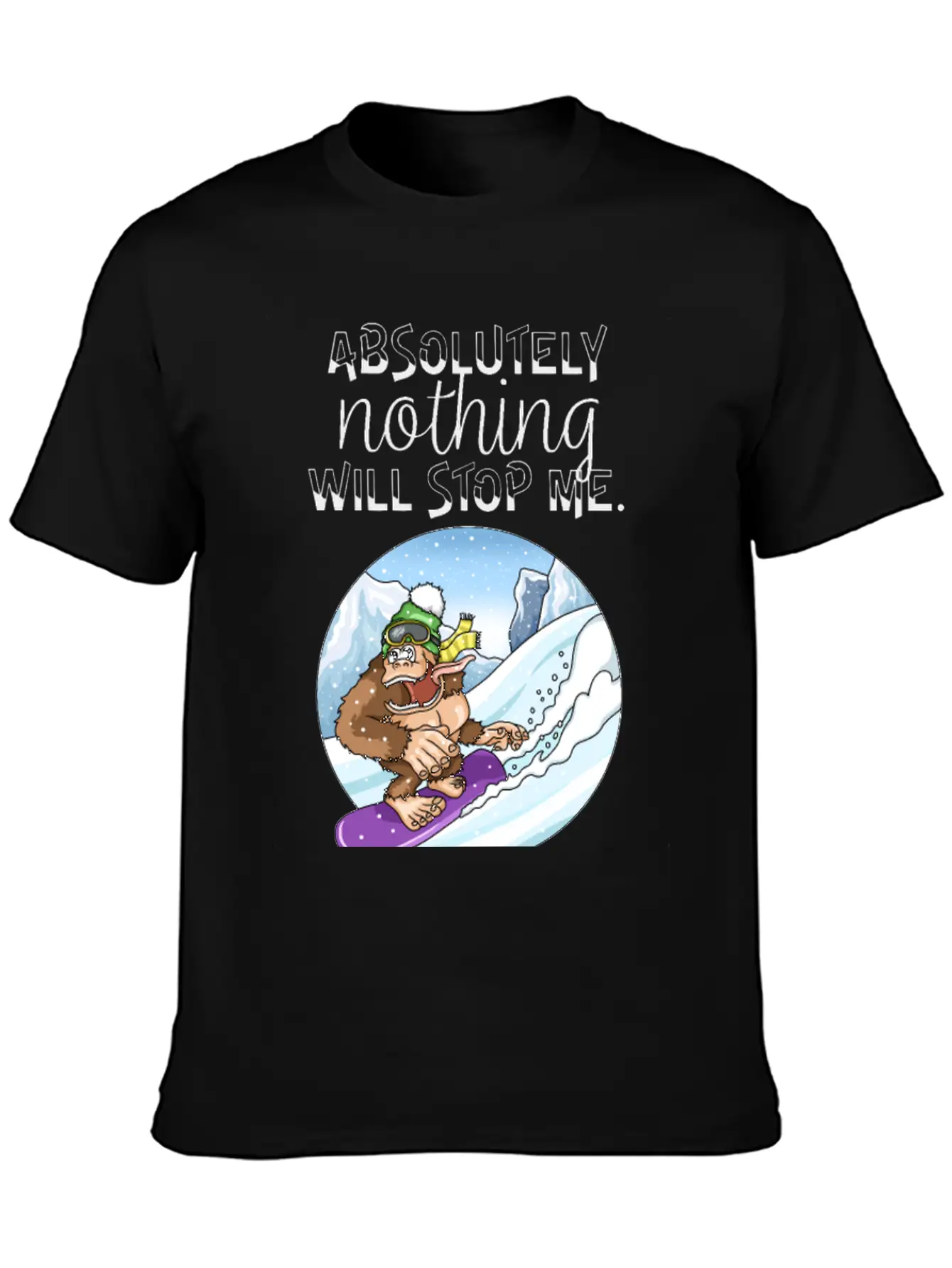 Amusing Monkey Gorilla On Snowboard Basic Graphic T-Shirt ¨C Daily Comfort In Soft Cotton