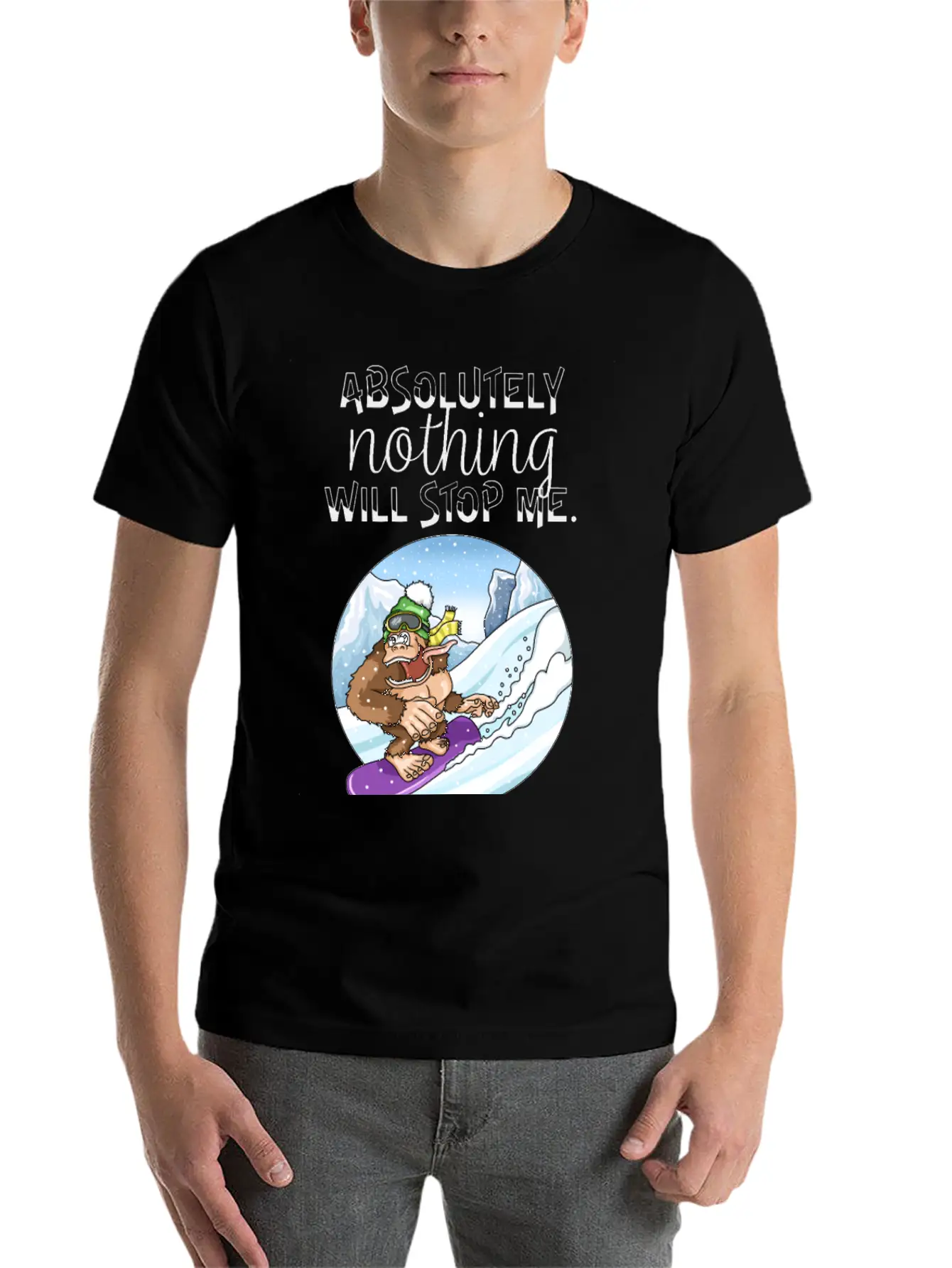 Amusing Monkey Gorilla On Snowboard Basic Graphic T-Shirt ¨C Daily Comfort In Soft Cotton