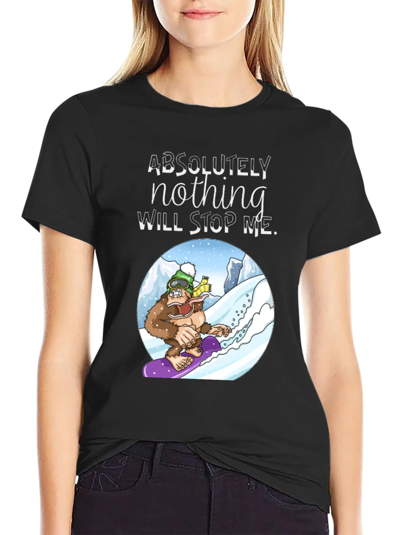 Amusing Monkey Gorilla On Snowboard Basic Graphic T-Shirt ¨C Daily Comfort In Soft Cotton