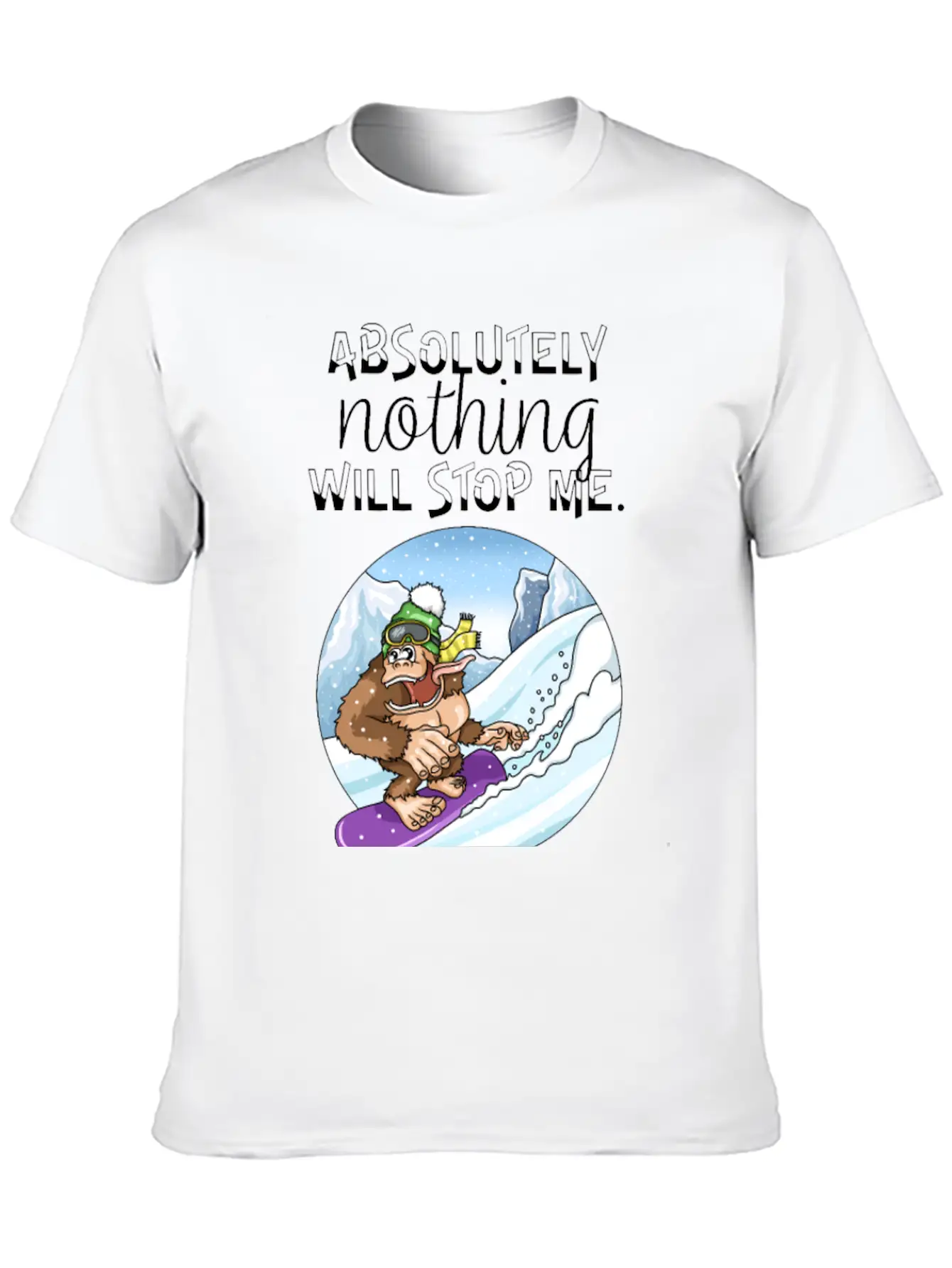 Amusing Monkey Gorilla On Snowboard Basic Graphic T-Shirt ¨C Daily Comfort In Soft Cotton
