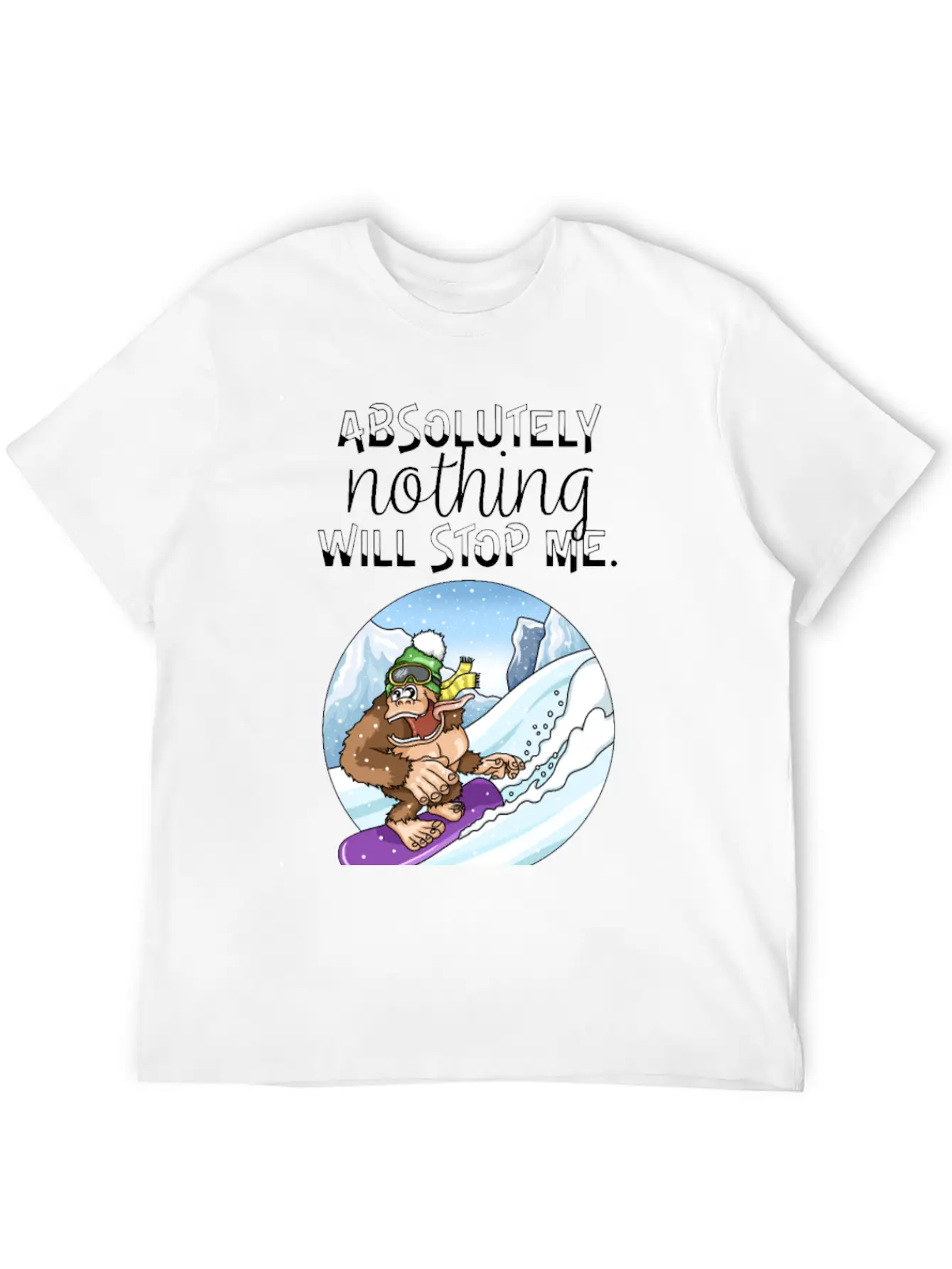 Amusing Monkey Gorilla On Snowboard Basic Graphic T-Shirt ¨C Daily Comfort In Soft Cotton