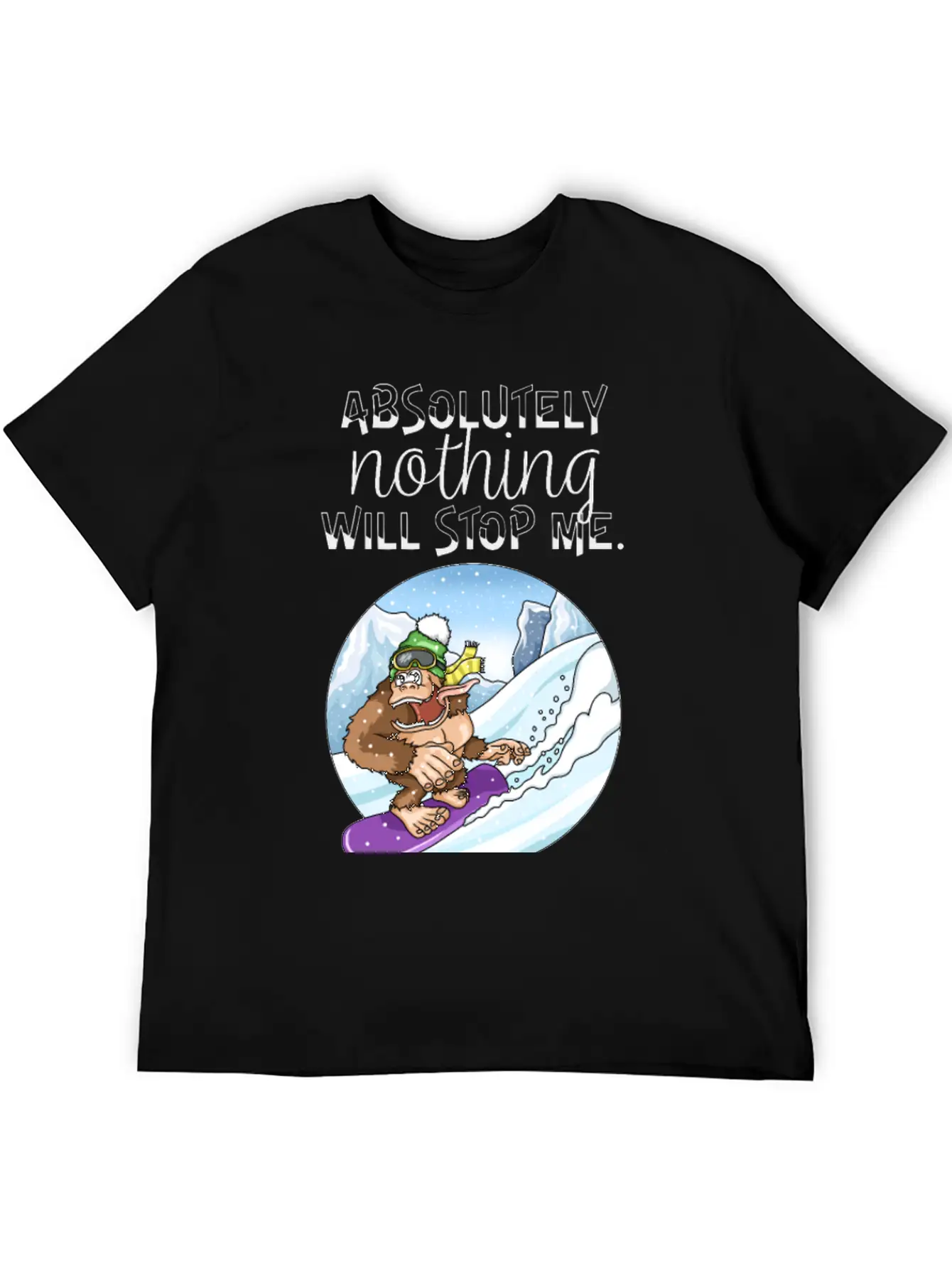 Amusing Monkey Gorilla On Snowboard Basic Graphic T-Shirt ¨C Daily Comfort In Soft Cotton