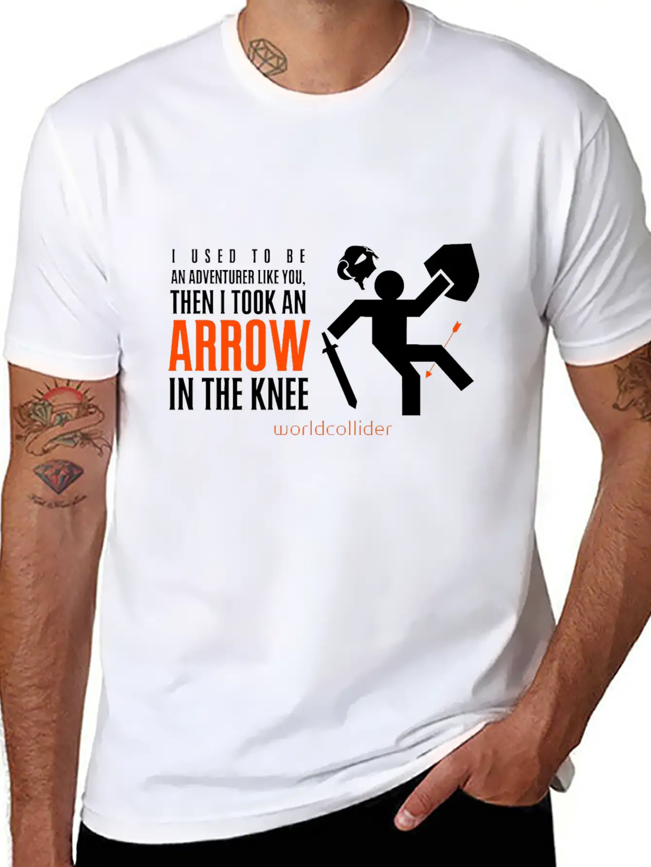 Arrow In The Knee Cartoon Amazing Style Art Basic Graphic T-Shirt ¨C Daily Comfort In Soft Cotton