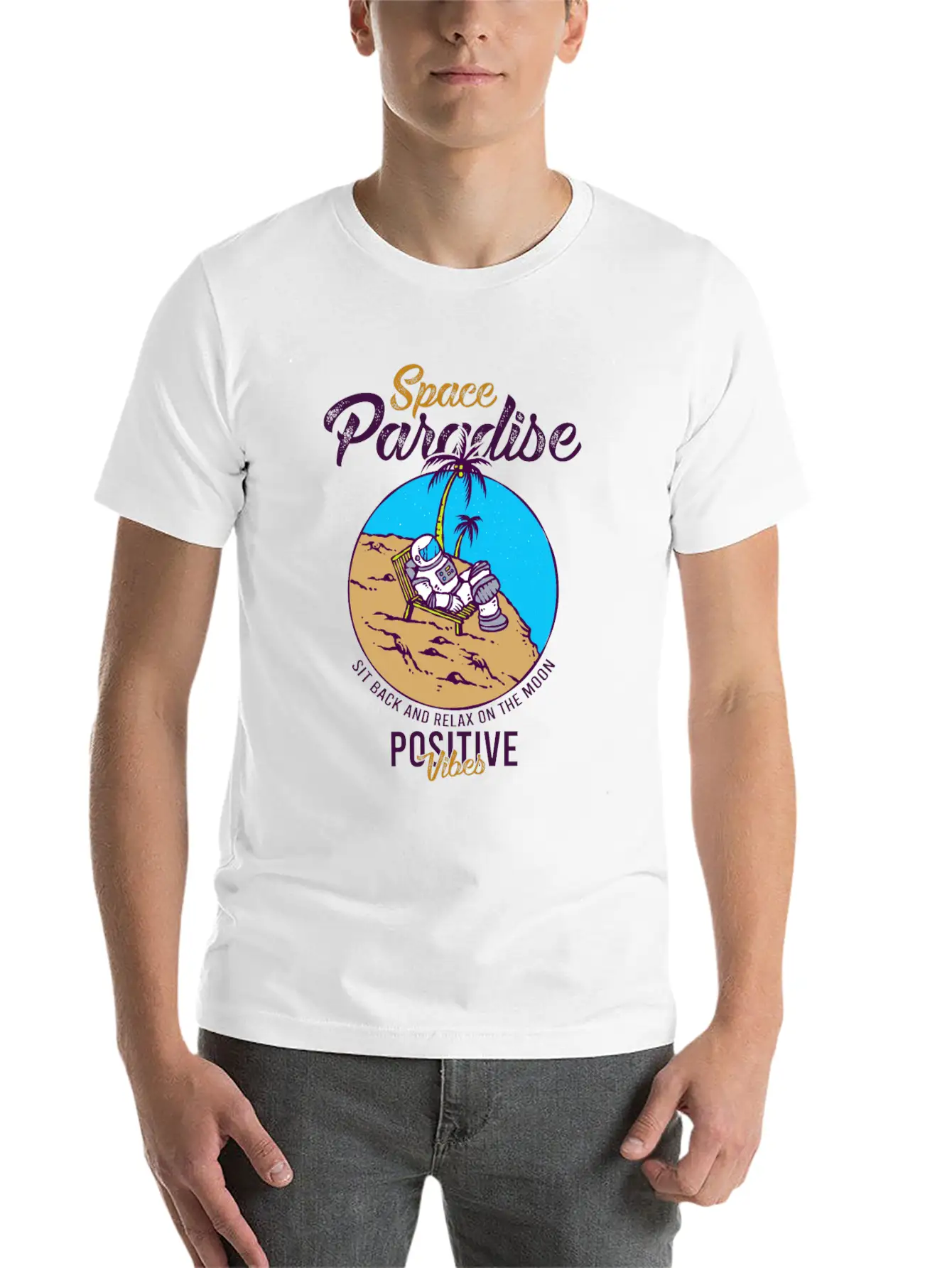 Astronaut Relax Moon With Beach View Paradise 80s Soft Cotton Short Sleeve Tee ¨C Unisex Wardrobe Staple