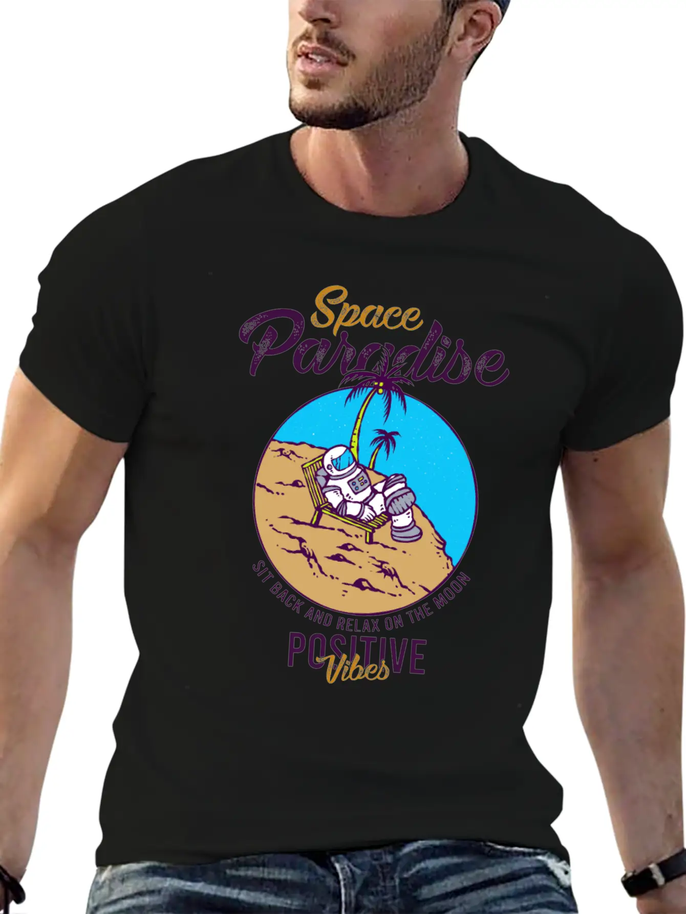 Astronaut Relax Moon With Beach View Paradise 80s Soft Cotton Short Sleeve Tee ¨C Unisex Wardrobe Staple