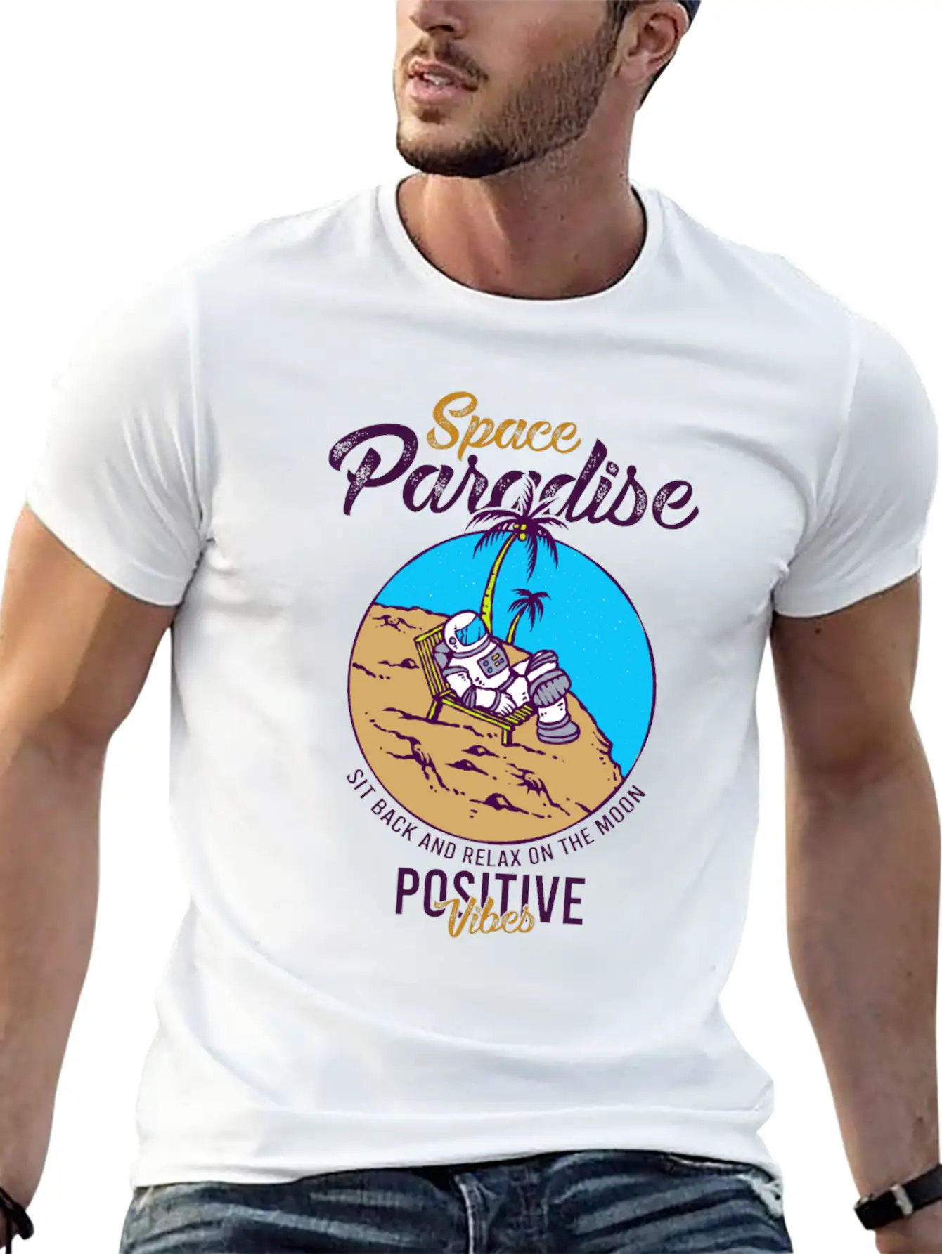 Astronaut Relax Moon With Beach View Paradise 80s Soft Cotton Short Sleeve Tee ¨C Unisex Wardrobe Staple