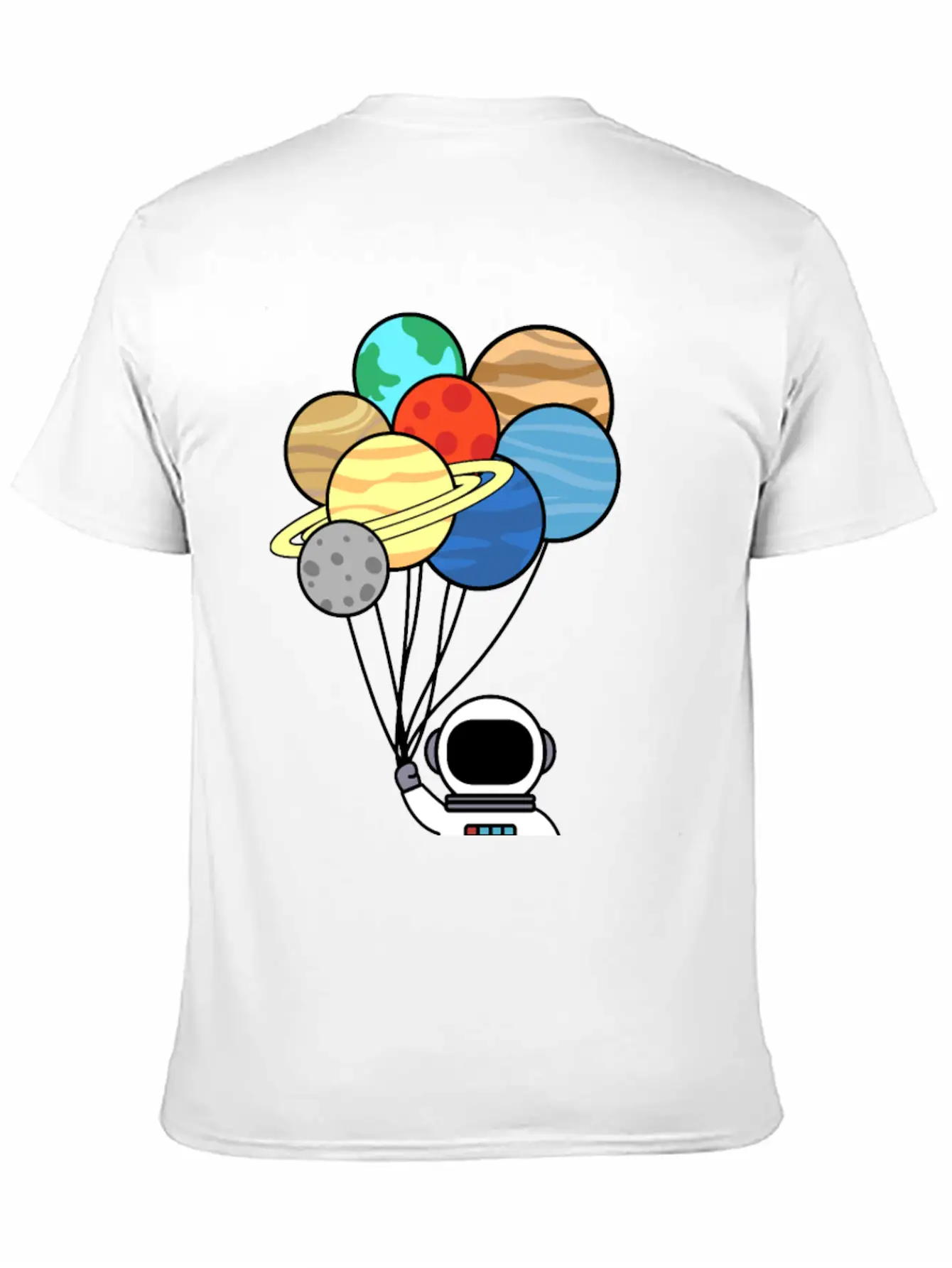 Astronaut With Planet Balloons. Basic Graphic T-Shirt ¨C Daily Comfort In Soft Cotton