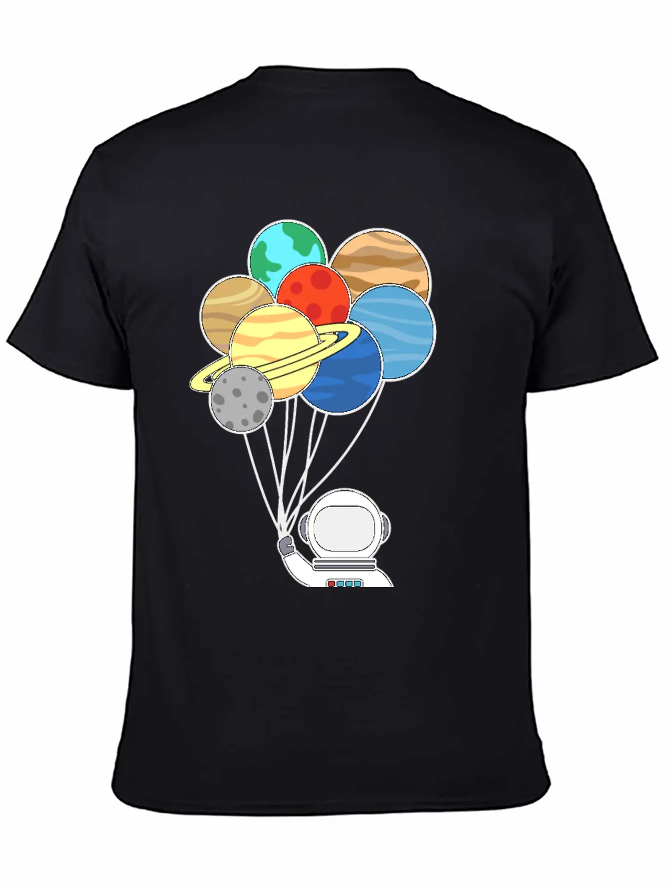 Astronaut With Planet Balloons. Basic Graphic T-Shirt ¨C Daily Comfort In Soft Cotton