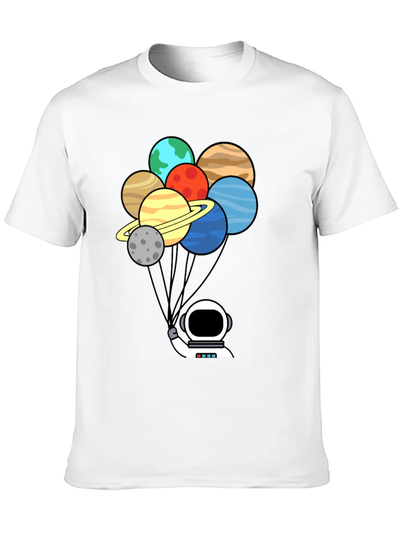 Astronaut With Planet Balloons. Basic Graphic T-Shirt ¨C Daily Comfort In Soft Cotton