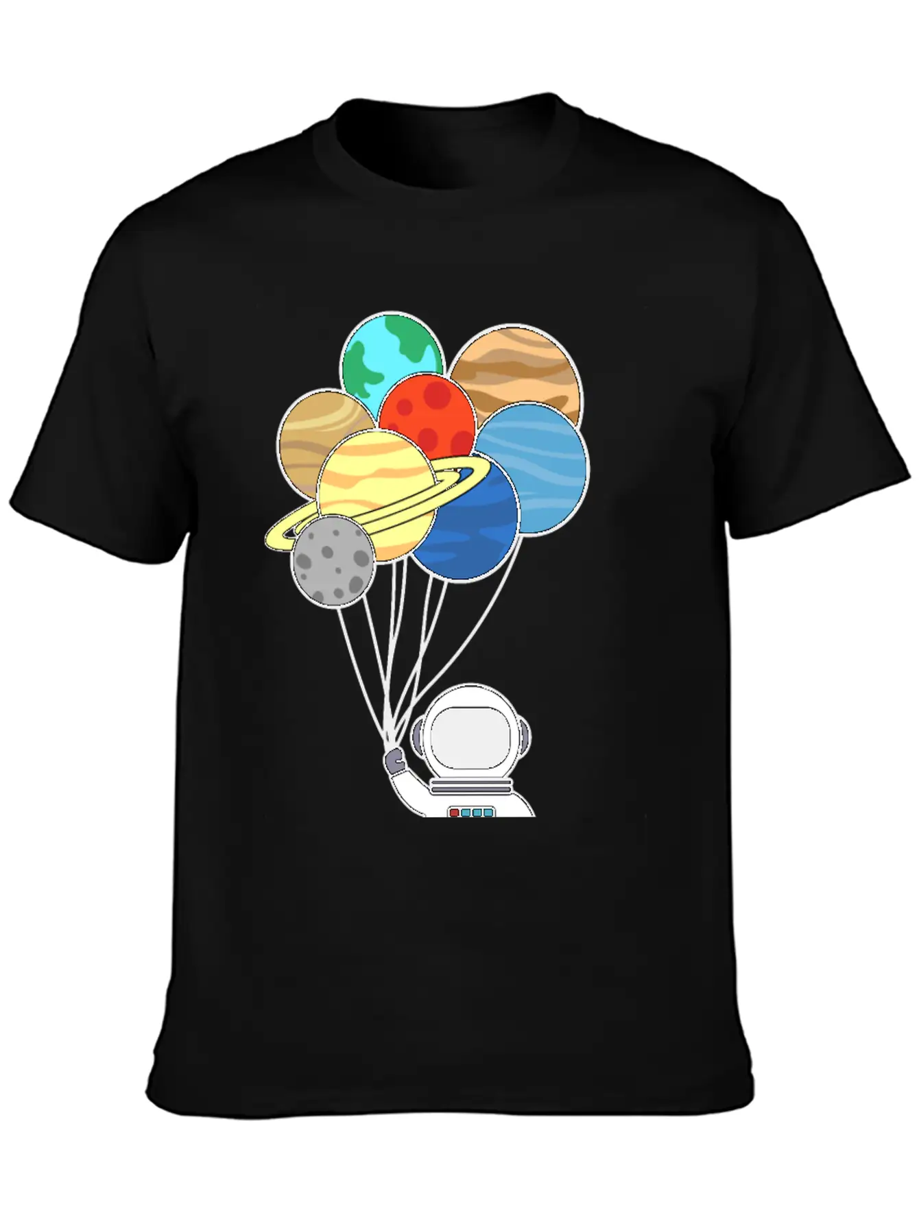 Astronaut With Planet Balloons. Basic Graphic T-Shirt ¨C Daily Comfort In Soft Cotton