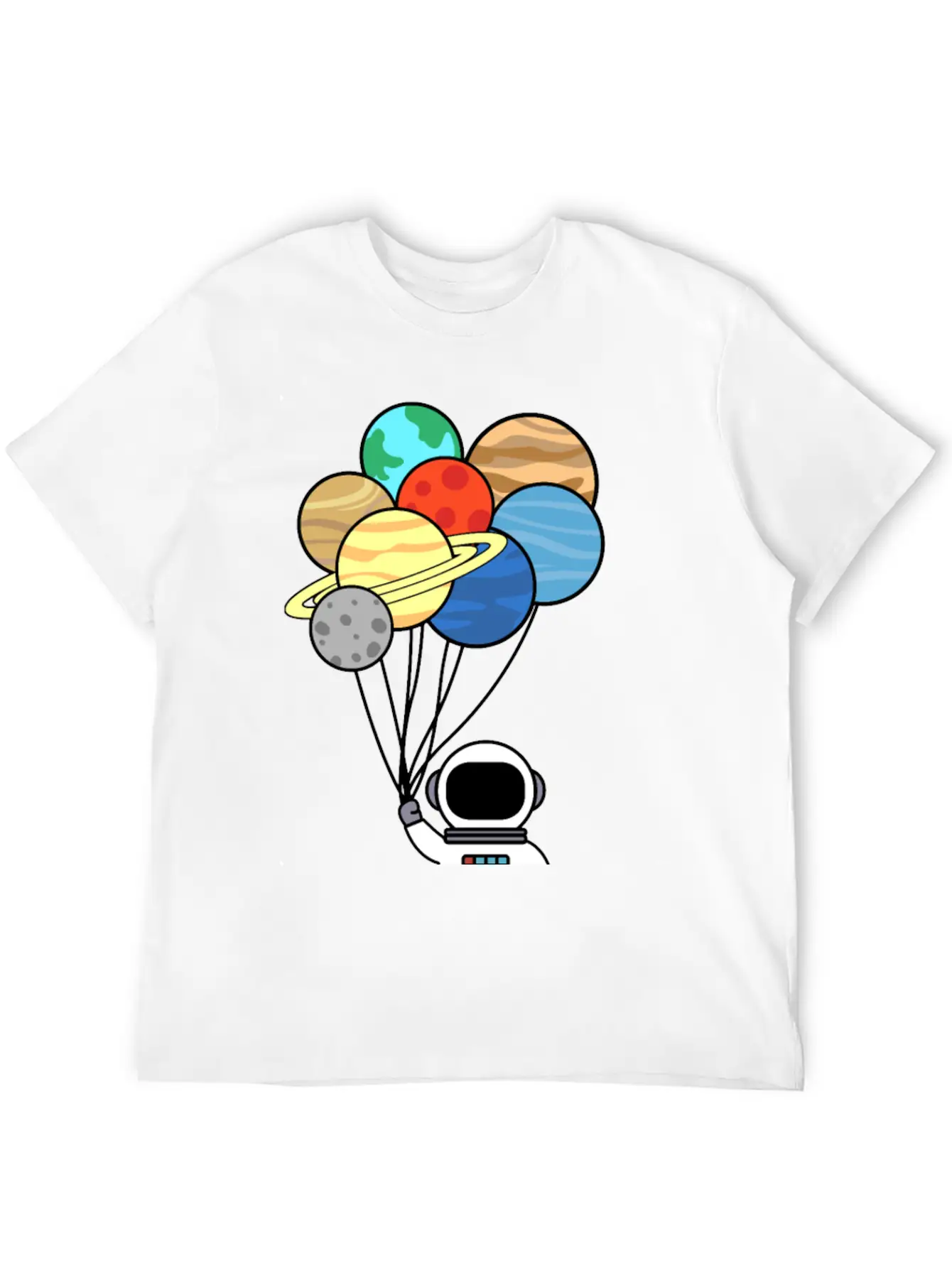 Astronaut With Planet Balloons. Basic Graphic T-Shirt ¨C Daily Comfort In Soft Cotton