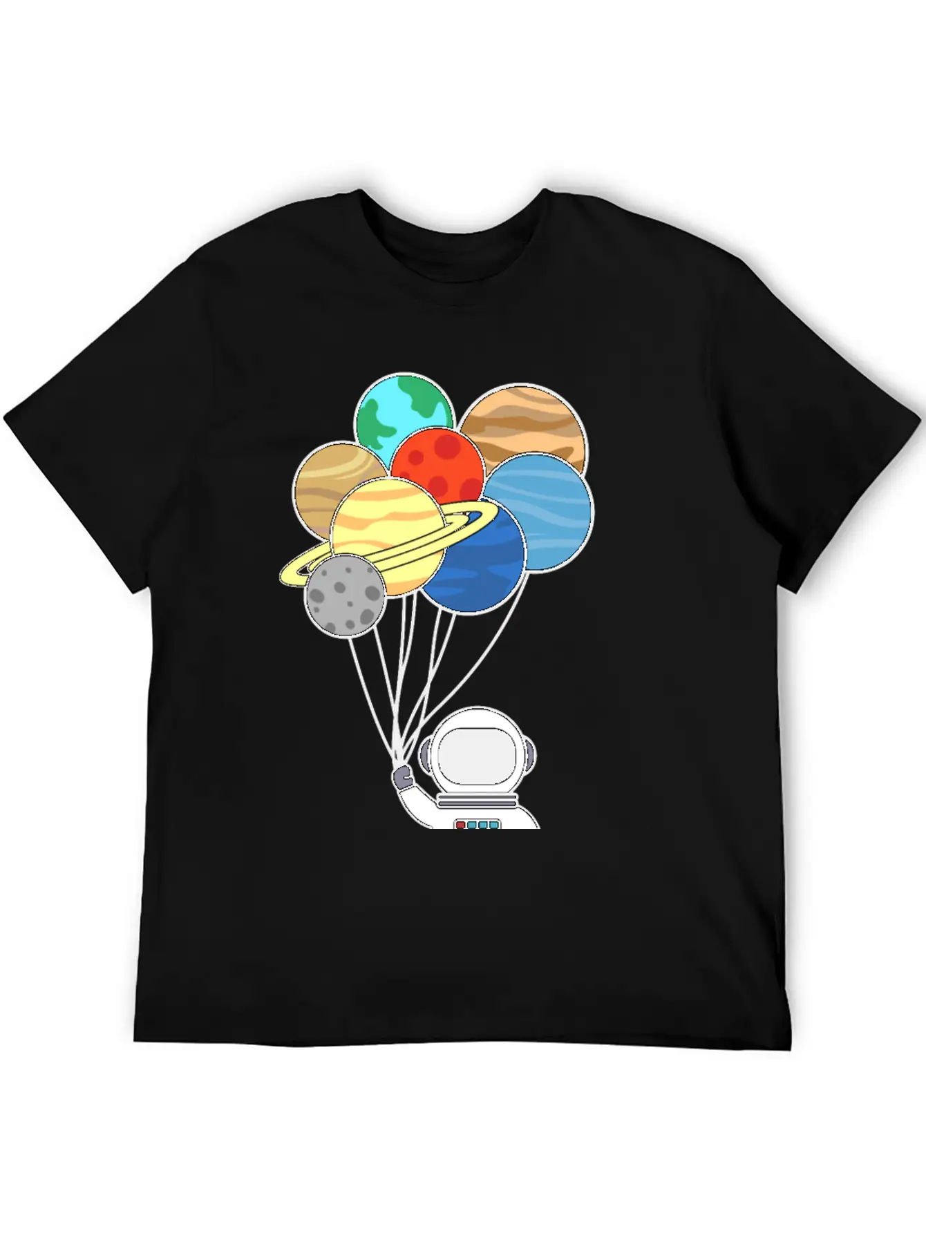 Astronaut With Planet Balloons. Basic Graphic T-Shirt ¨C Daily Comfort In Soft Cotton