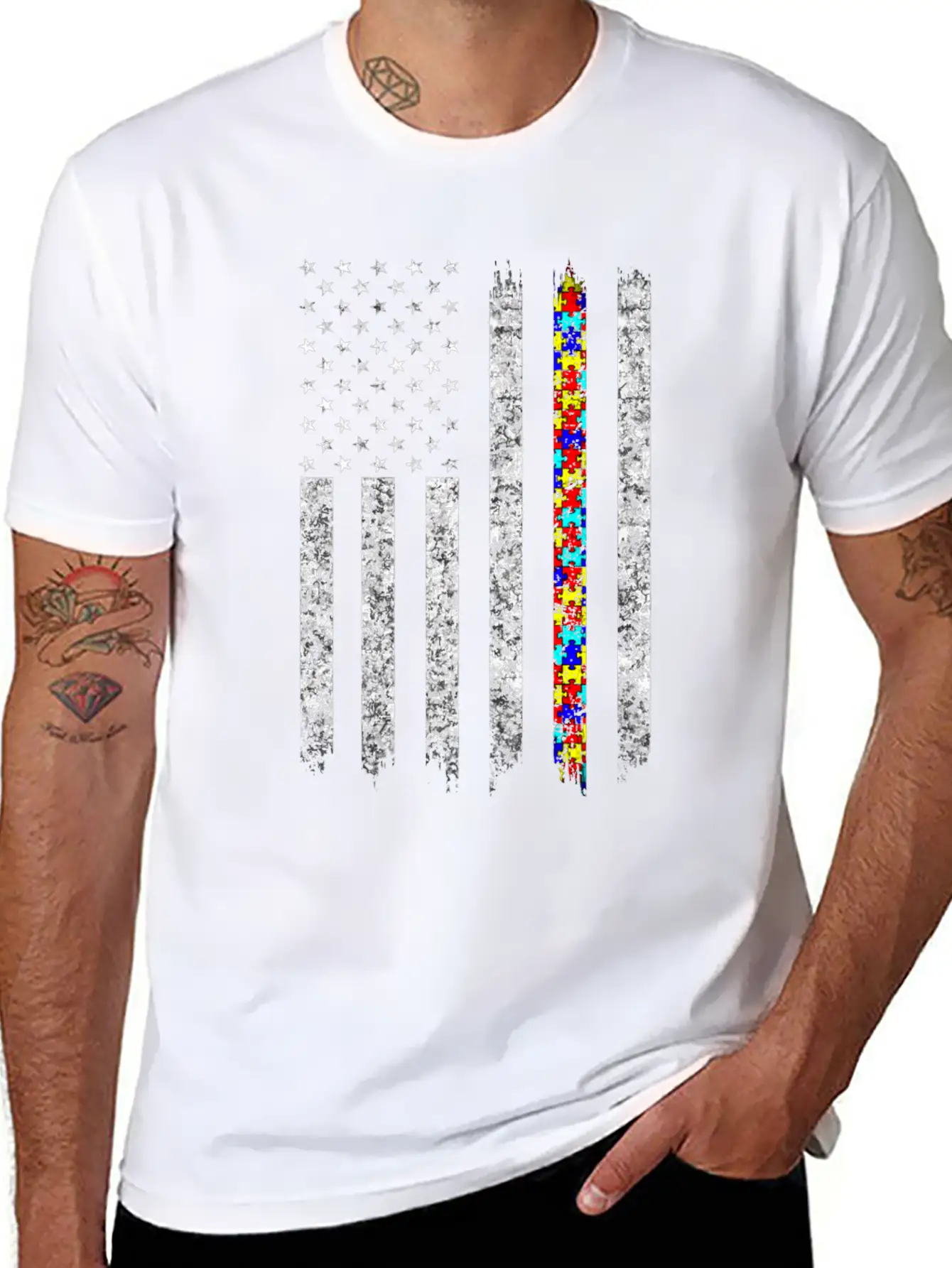 Autism Awareness American Flag Basic Graphic T-Shirt ¨C Daily Comfort In Soft Cotton