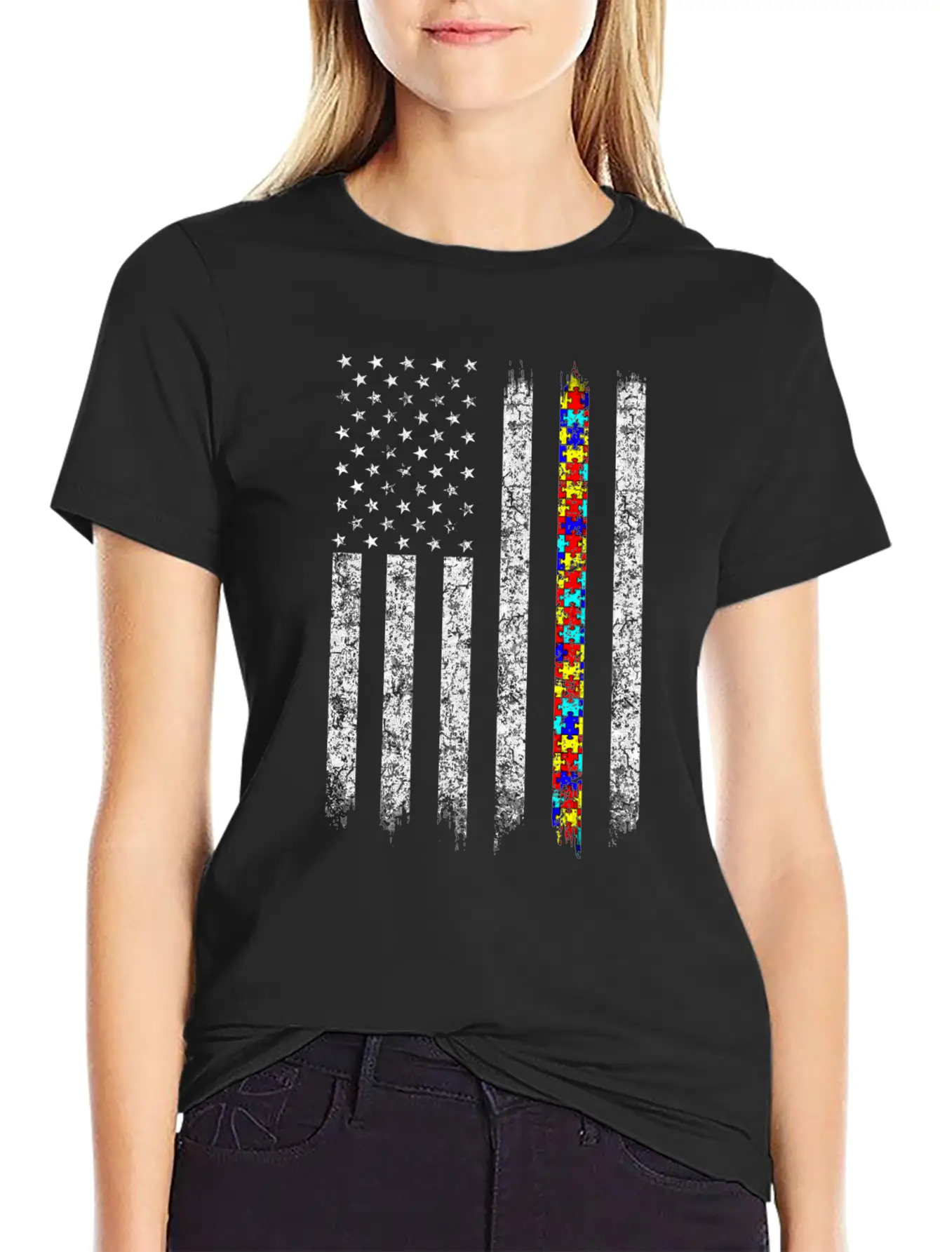Autism Awareness American Flag Basic Graphic T-Shirt ¨C Daily Comfort In Soft Cotton