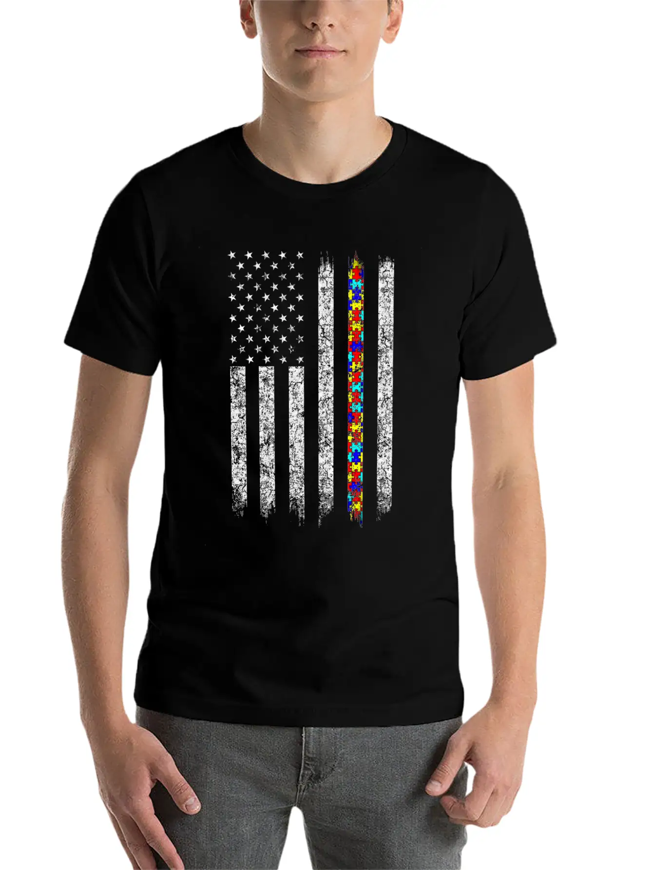 Autism Awareness American Flag Basic Graphic T-Shirt ¨C Daily Comfort In Soft Cotton