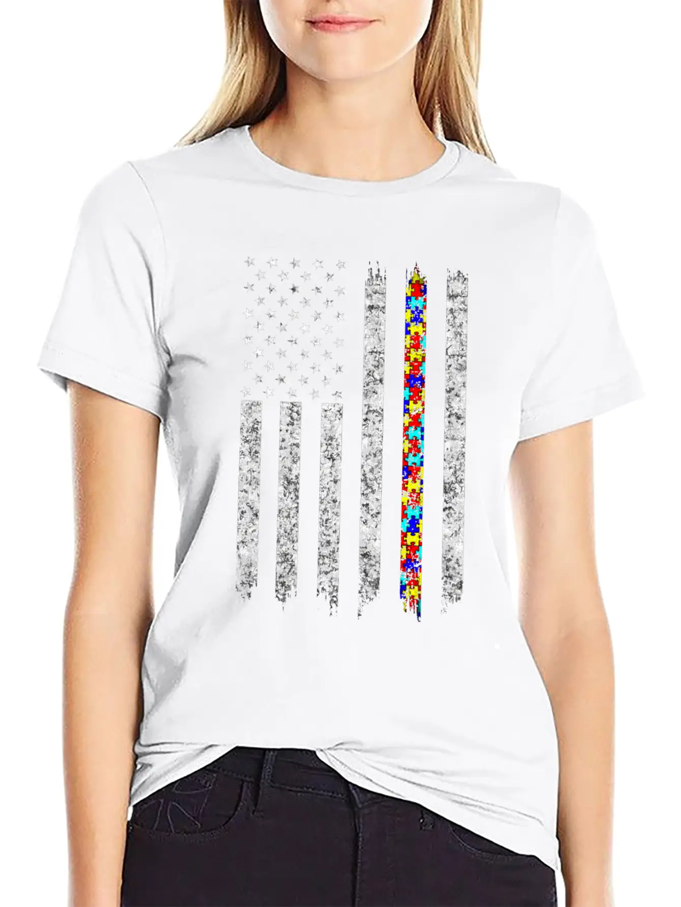 Autism Awareness American Flag Basic Graphic T-Shirt ¨C Daily Comfort In Soft Cotton