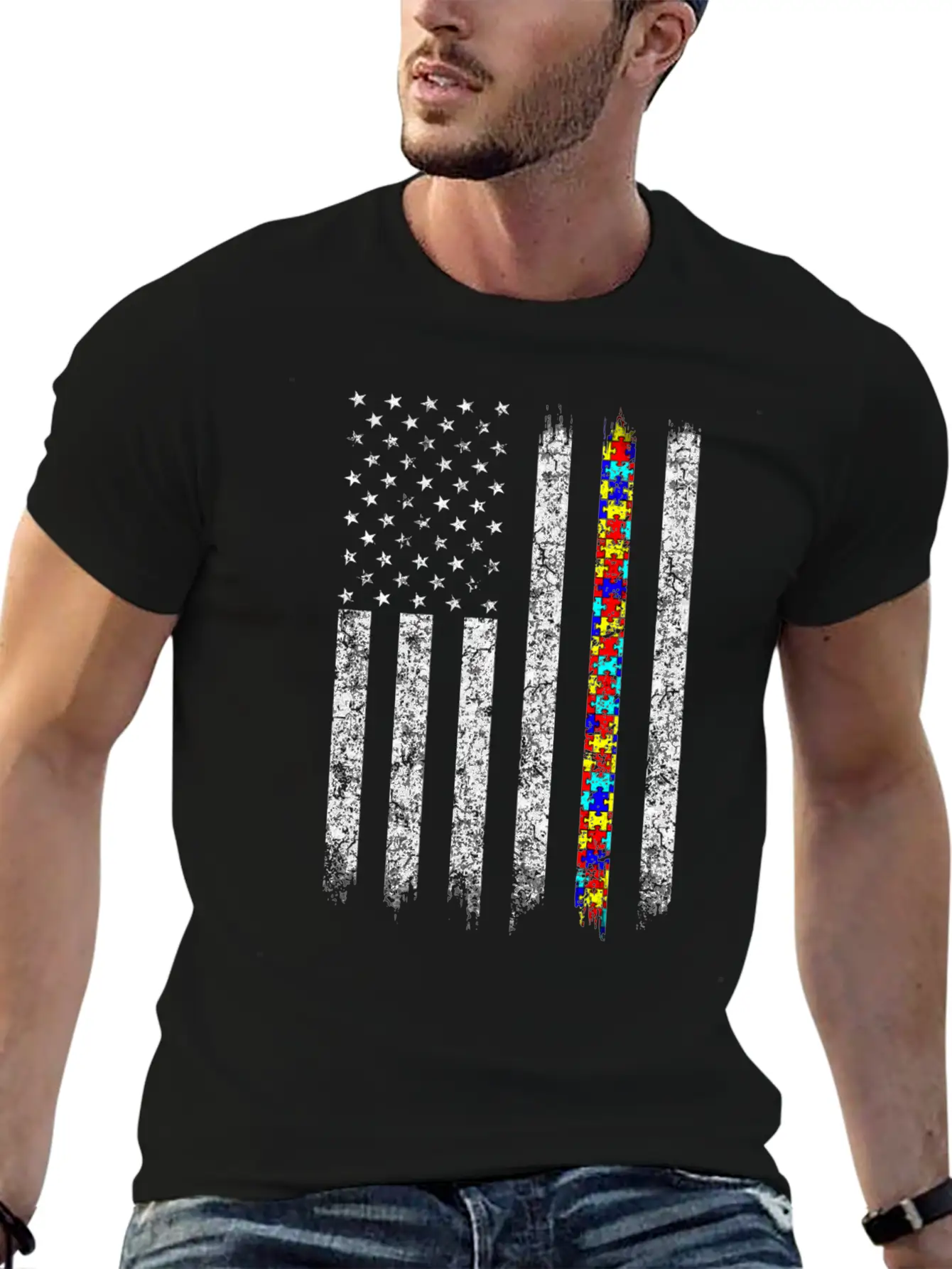 Autism Awareness American Flag Basic Graphic T-Shirt ¨C Daily Comfort In Soft Cotton