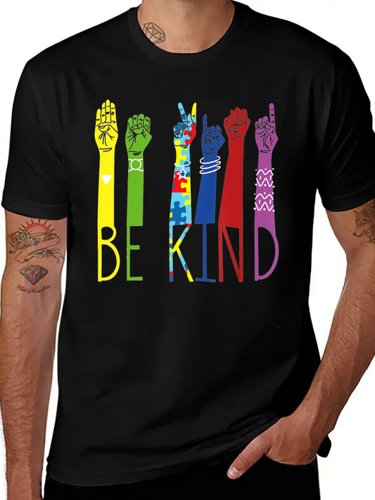 Autism Awareness Be Kind Sign Language Hand Basic Graphic T-Shirt ¨C Daily Comfort In Soft Cotton