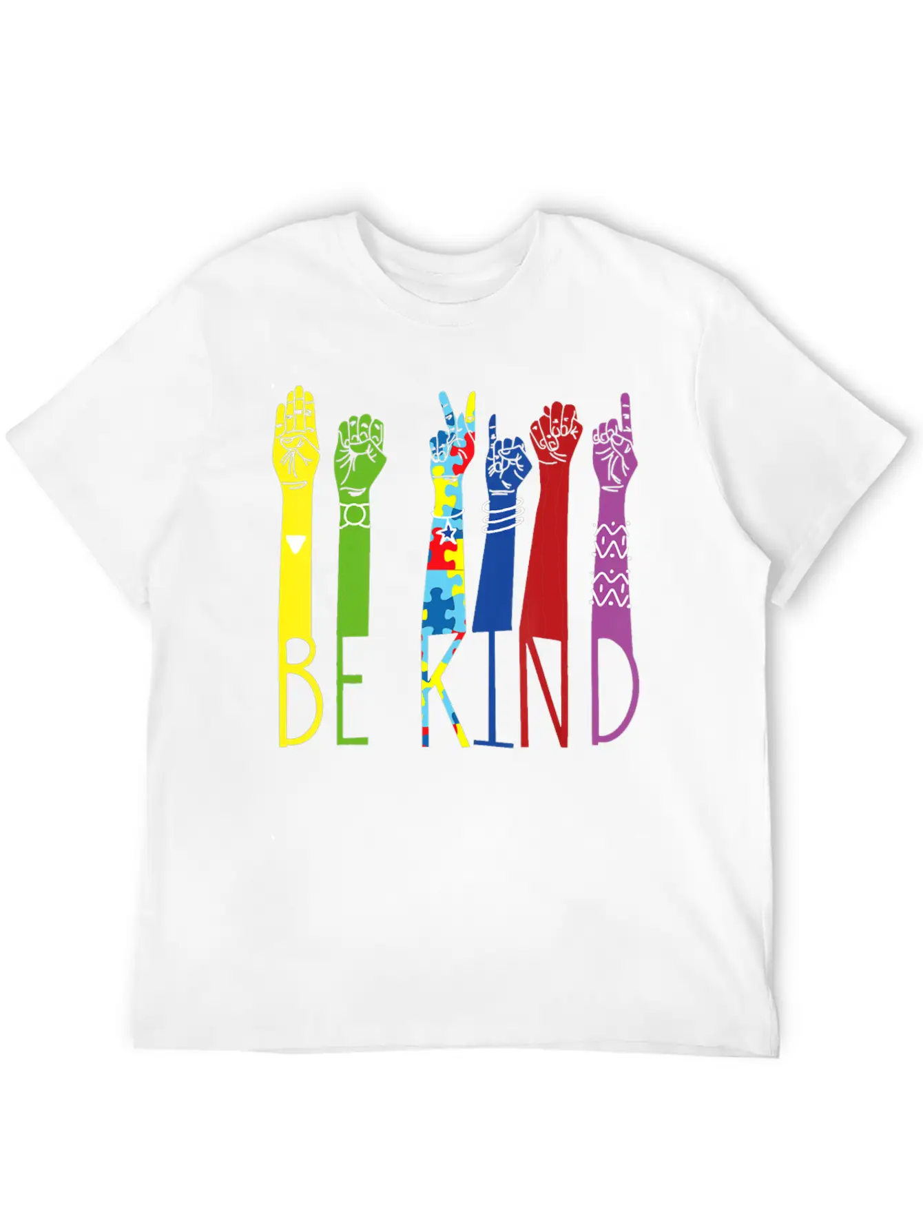 Autism Awareness Be Kind Sign Language Hand Basic Graphic T-Shirt ¨C Daily Comfort In Soft Cotton