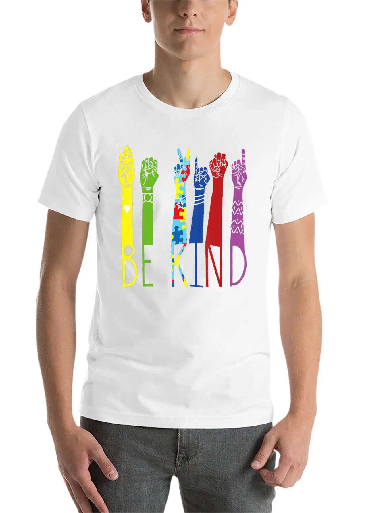 Autism Awareness Be Kind Sign Language Hand Basic Graphic T-Shirt ¨C Daily Comfort In Soft Cotton