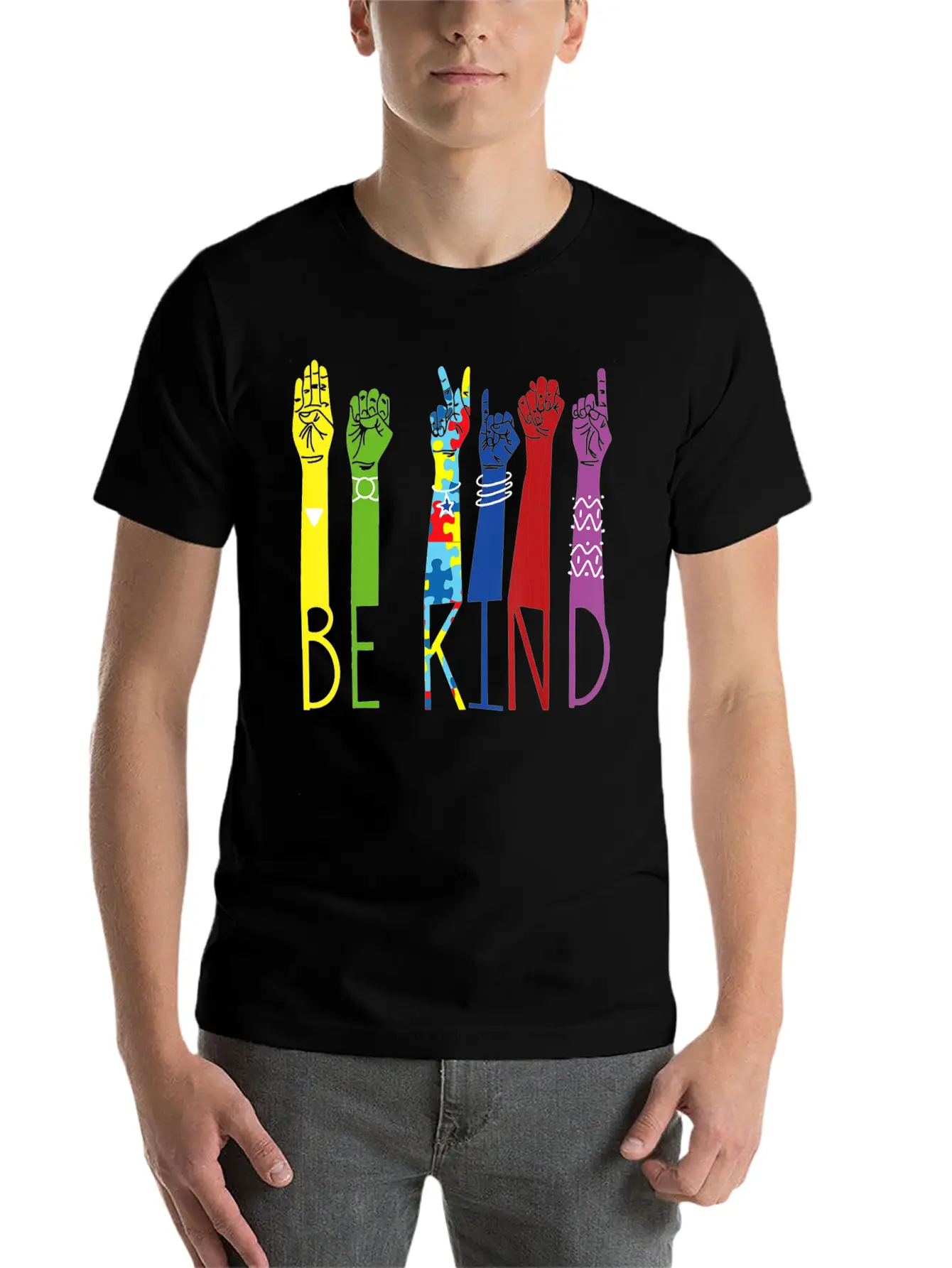 Autism Awareness Be Kind Sign Language Hand Basic Graphic T-Shirt ¨C Daily Comfort In Soft Cotton