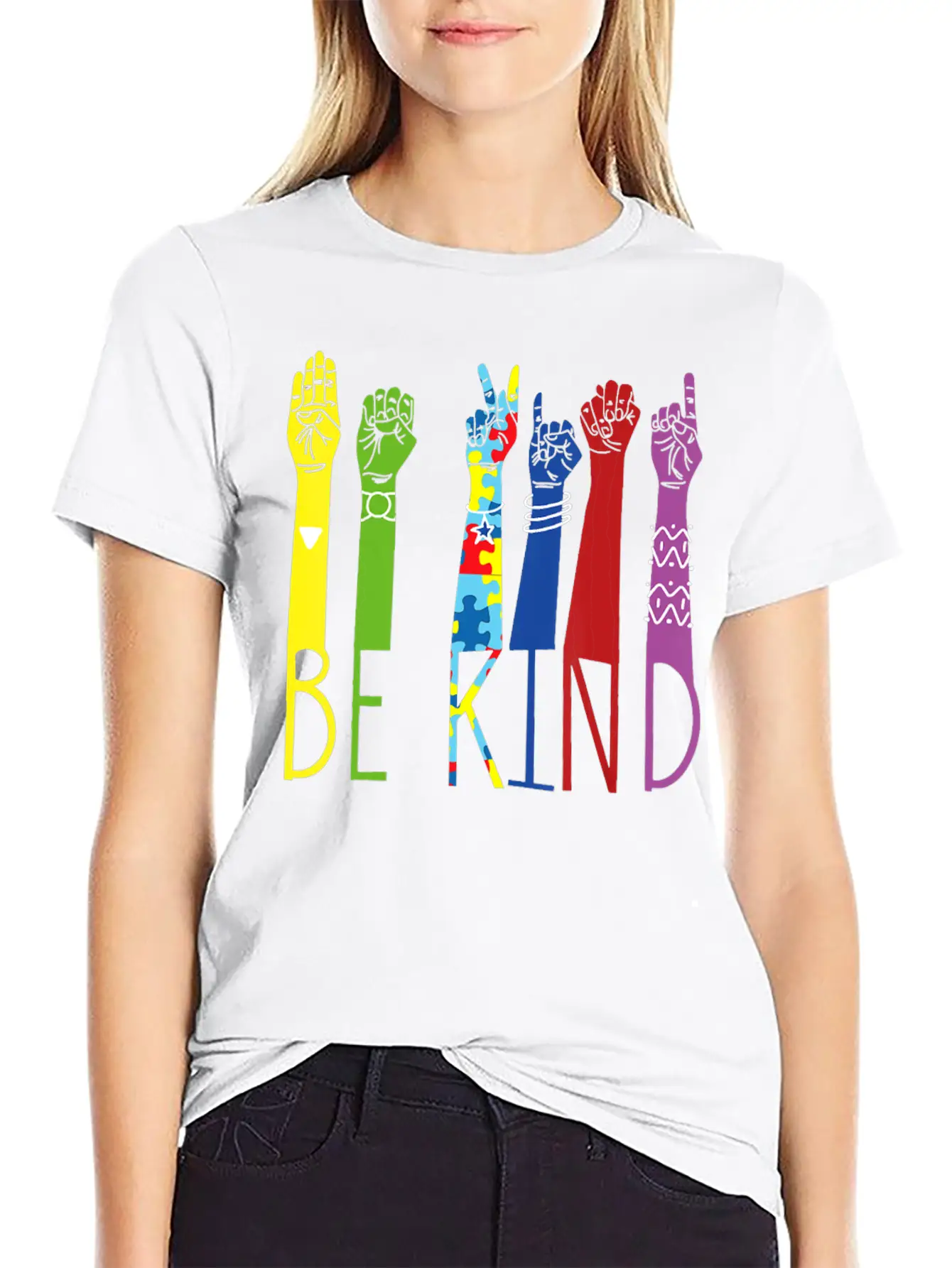 Autism Awareness Be Kind Sign Language Hand Basic Graphic T-Shirt ¨C Daily Comfort In Soft Cotton