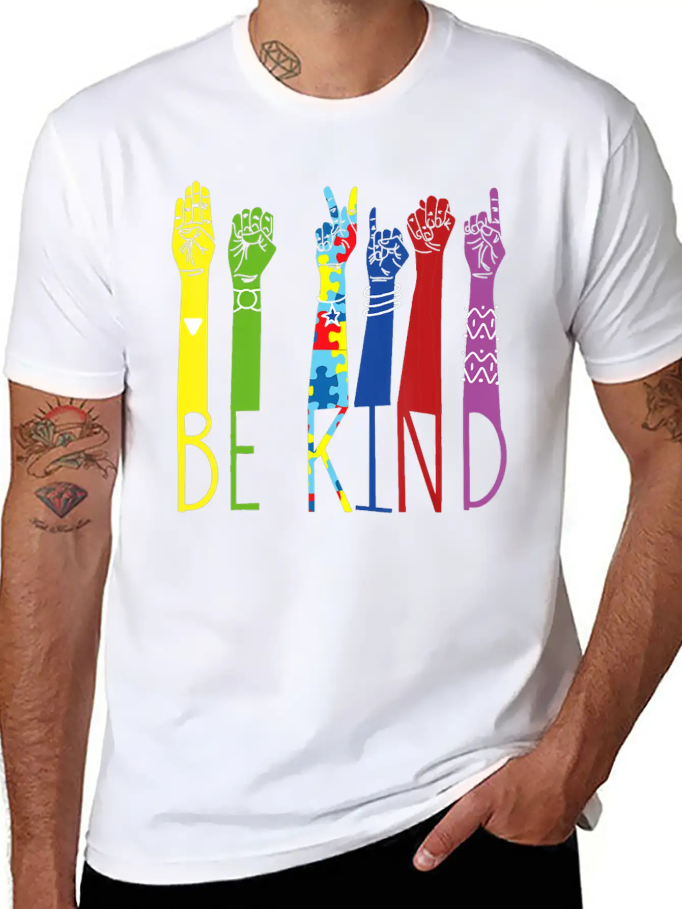 Autism Awareness Be Kind Sign Language Hand Basic Graphic T-Shirt ¨C Daily Comfort In Soft Cotton